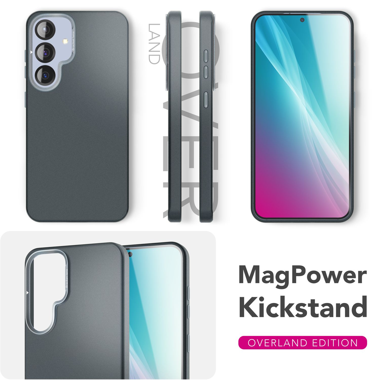 NALIA Overland für Samsung Galaxy S25 Hülle für MagSafe, Ultra Dünnes Hardcase mit Unsichtbarem Magnet-Ring, Ausklappbarer Kamera-Ständer, Mattierte Schutzhülle - Titan Schwarz Default Title NALIA Protective Hülle