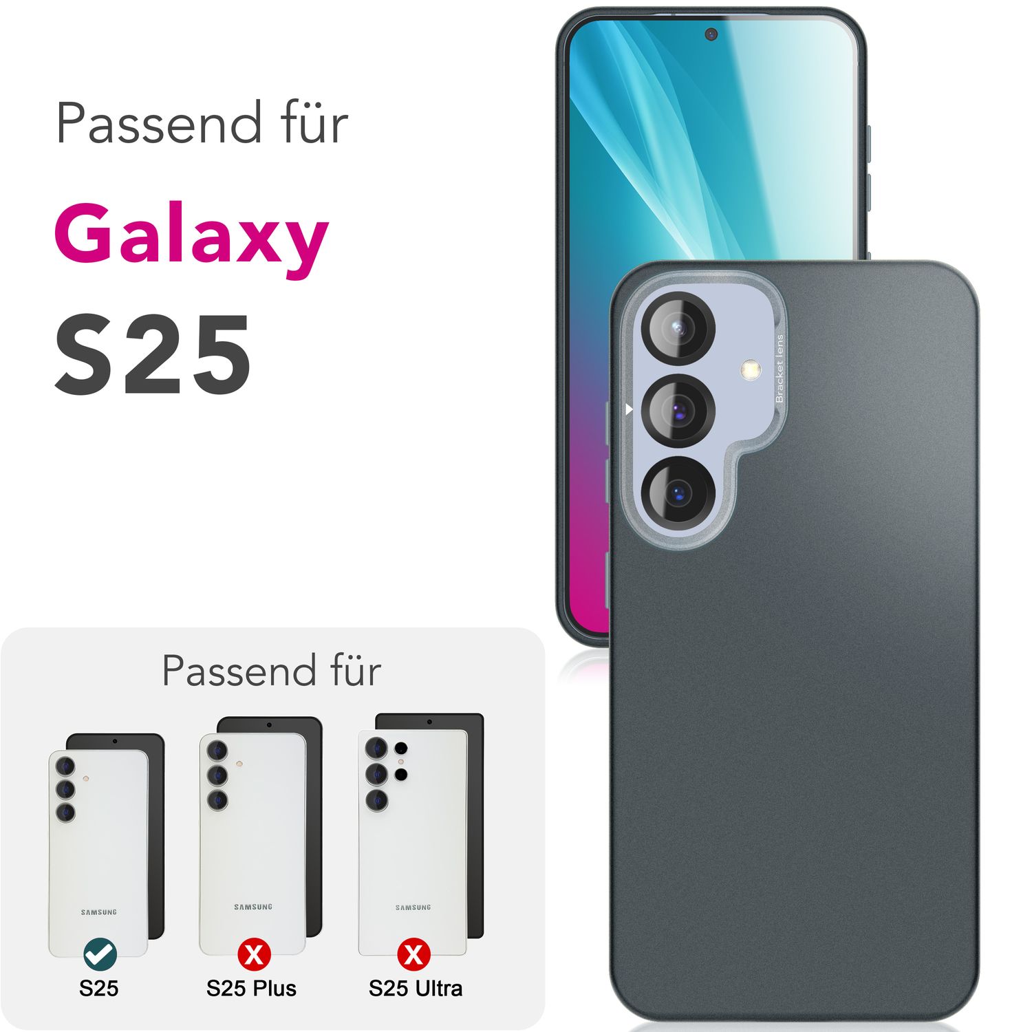 NALIA Overland für Samsung Galaxy S25 Hülle für MagSafe, Ultra Dünnes Hardcase mit Unsichtbarem Magnet-Ring, Ausklappbarer Kamera-Ständer, Mattierte Schutzhülle - Titan Schwarz Default Title NALIA Protective Hülle