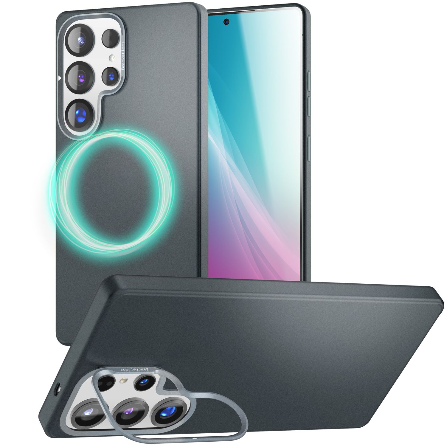 NALIA Overland für Samsung Galaxy S25 Ultra Hülle für MagSafe, Schlankes Hardcase mit Verstecktem Magnet-Ring, Klappbarer Kamera-Ständer, Ultra Dünne Matte Handyhülle