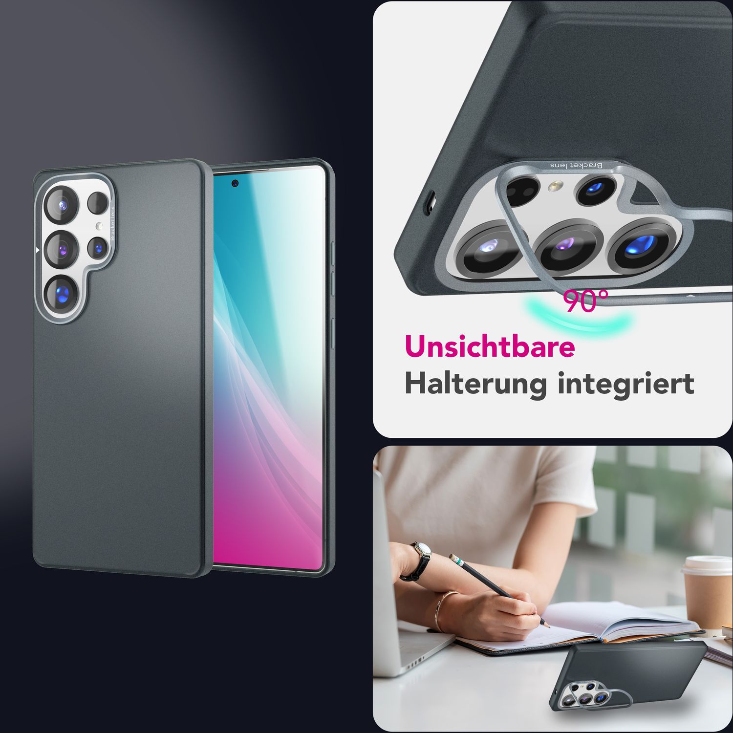 NALIA Overland für Samsung Galaxy S25 Ultra Hülle für MagSafe, Schlankes Hardcase mit Verstecktem Magnet-Ring, Klappbarer Kamera-Ständer, Ultra Dünne Matte Handyhülle