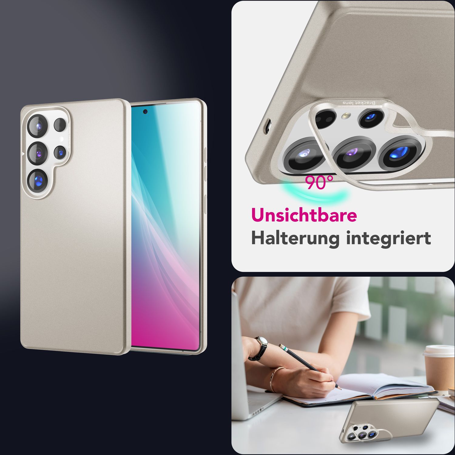 NALIA Overland für Samsung Galaxy S25 Ultra Hülle für MagSafe, Schlankes Hardcase mit Verstecktem Magnet-Ring, Klappbarer Kamera-Ständer, Ultra Dünne Matte Handyhülle