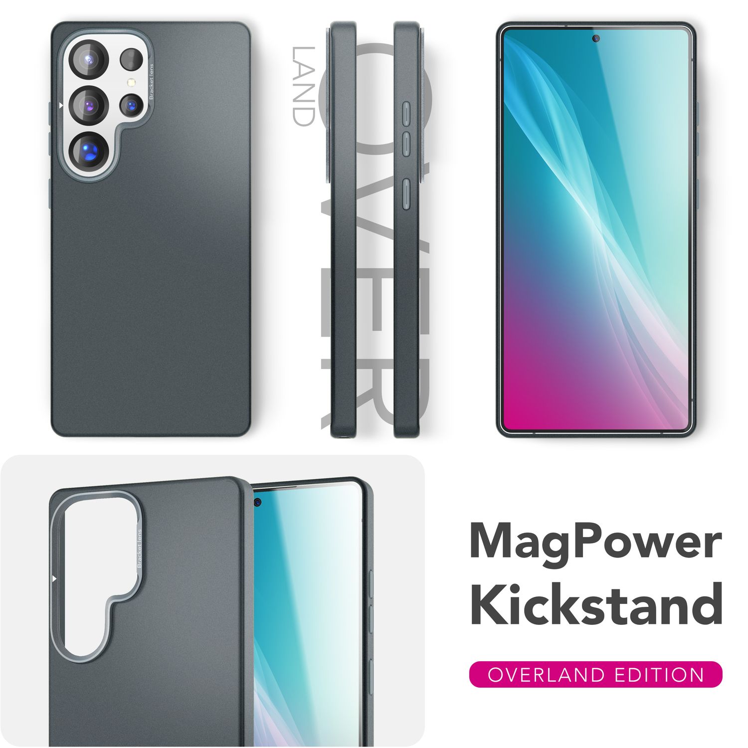 NALIA Overland für Samsung Galaxy S25 Ultra Hülle für MagSafe, Schlankes Hardcase mit Verstecktem Magnet-Ring, Klappbarer Kamera-Ständer, Ultra Dünne Matte Handyhülle