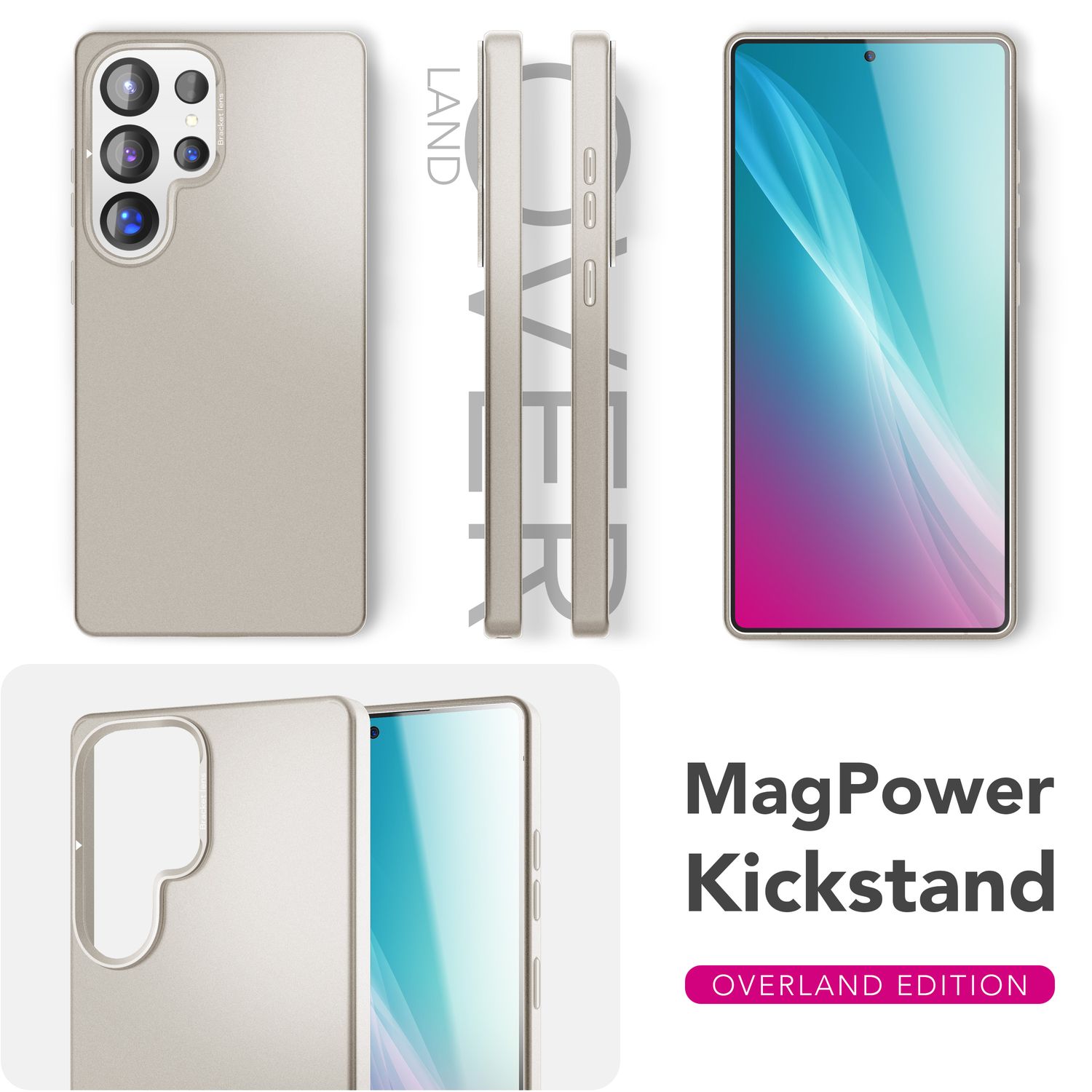 NALIA Overland für Samsung Galaxy S25 Ultra Hülle für MagSafe, Schlankes Hardcase mit Verstecktem Magnet-Ring, Klappbarer Kamera-Ständer, Ultra Dünne Matte Handyhülle