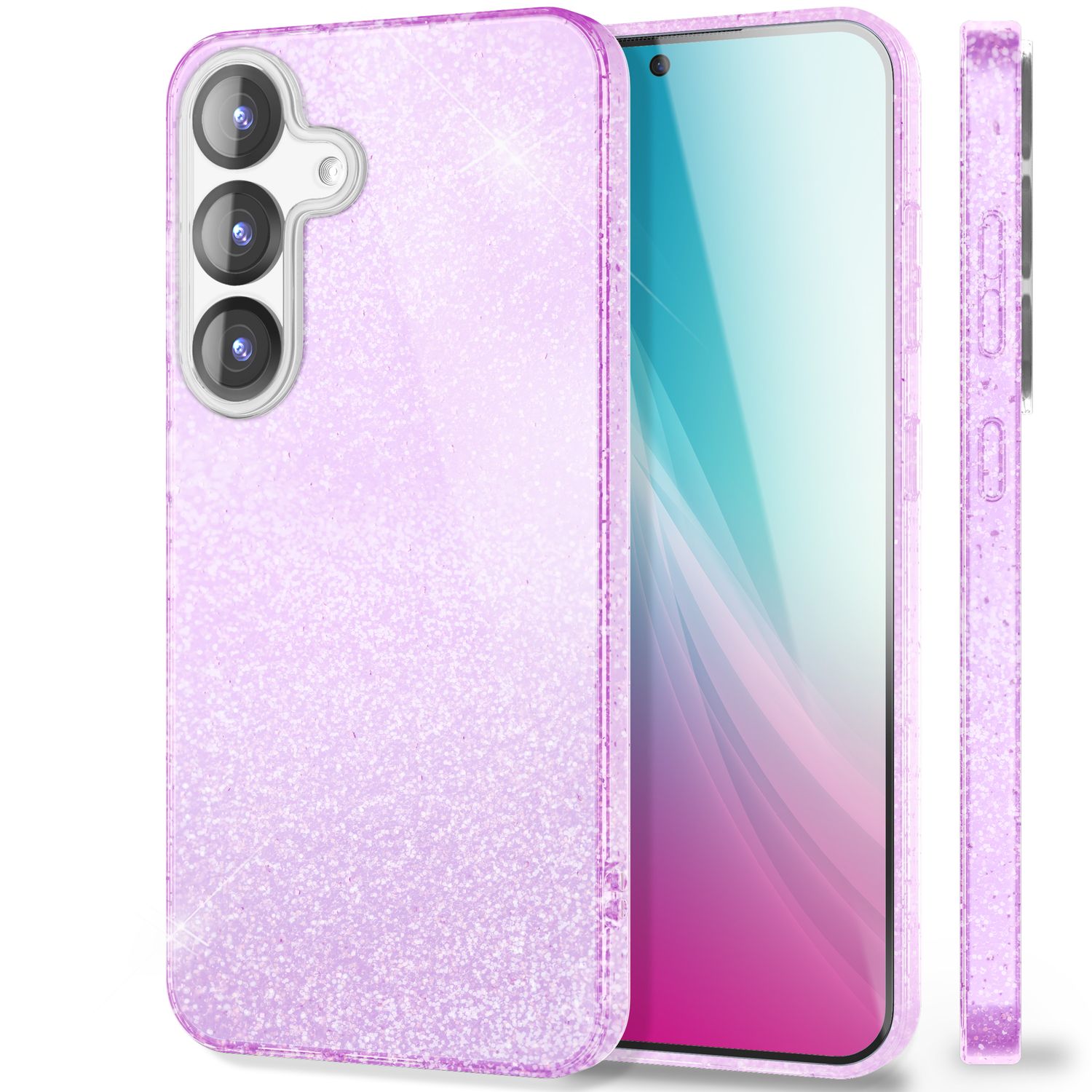NALIA ShinePop für Samsung Galaxy S25 Hülle, Glänzende Glamour Glitzerhülle, Stabile Funkelnde Silikonhülle, Diamant Strass Glitzer Schutzhülle, Glitter Handyhülle Violetttraum NALIA Protective Hülle
