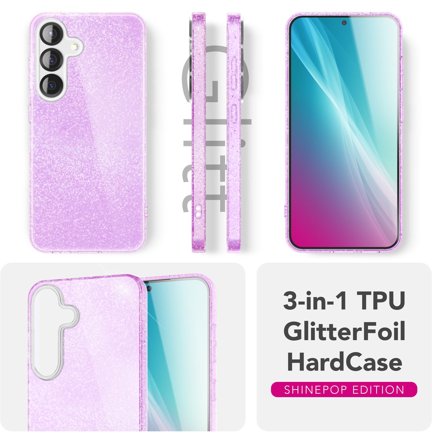 NALIA ShinePop für Samsung Galaxy S25 Hülle, Glänzende Glamour Glitzerhülle, Stabile Funkelnde Silikonhülle, Diamant Strass Glitzer Schutzhülle, Glitter Handyhülle Violetttraum NALIA Protective Hülle