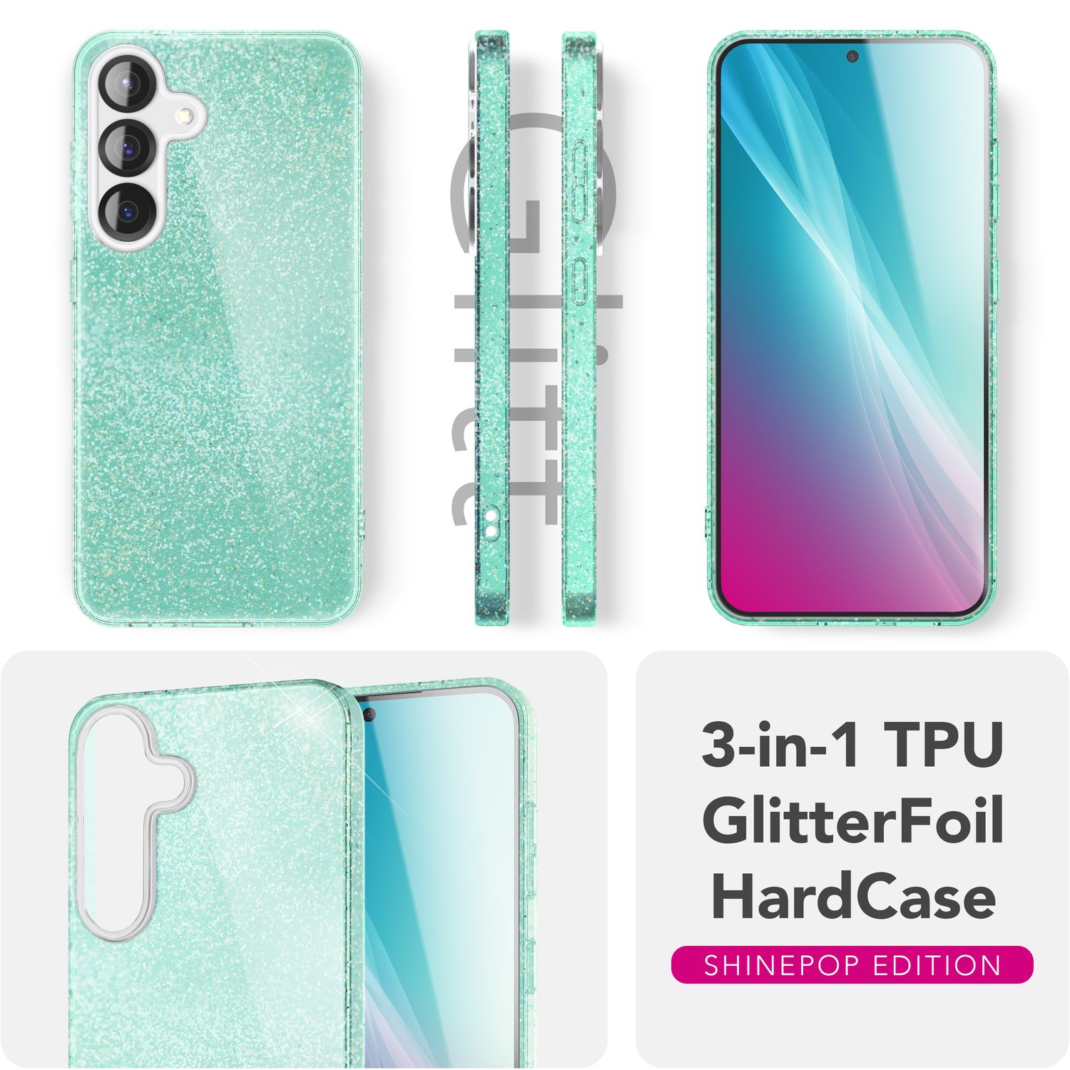 NALIA ShinePop für Samsung Galaxy S25 Hülle, Glänzende Glamour Glitzerhülle, Stabile Funkelnde Silikonhülle, Diamant Strass Glitzer Schutzhülle, Glitter Handyhülle