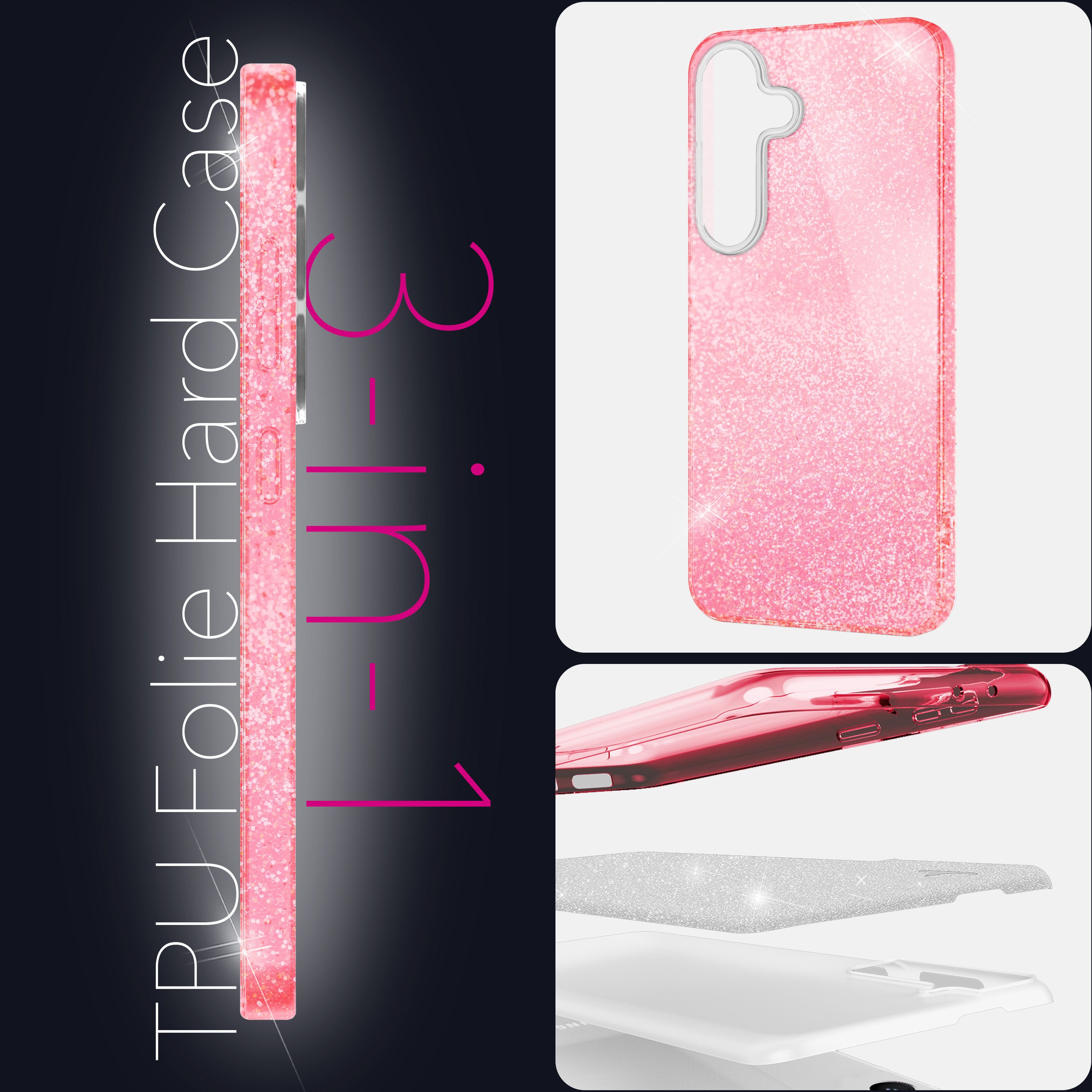 NALIA ShinePop für Samsung Galaxy S25 Hülle, Glänzende Glamour Glitzerhülle, Stabile Funkelnde Silikonhülle, Diamant Strass Glitzer Schutzhülle, Glitter Handyhülle Goldstaub NALIA Protective Hülle