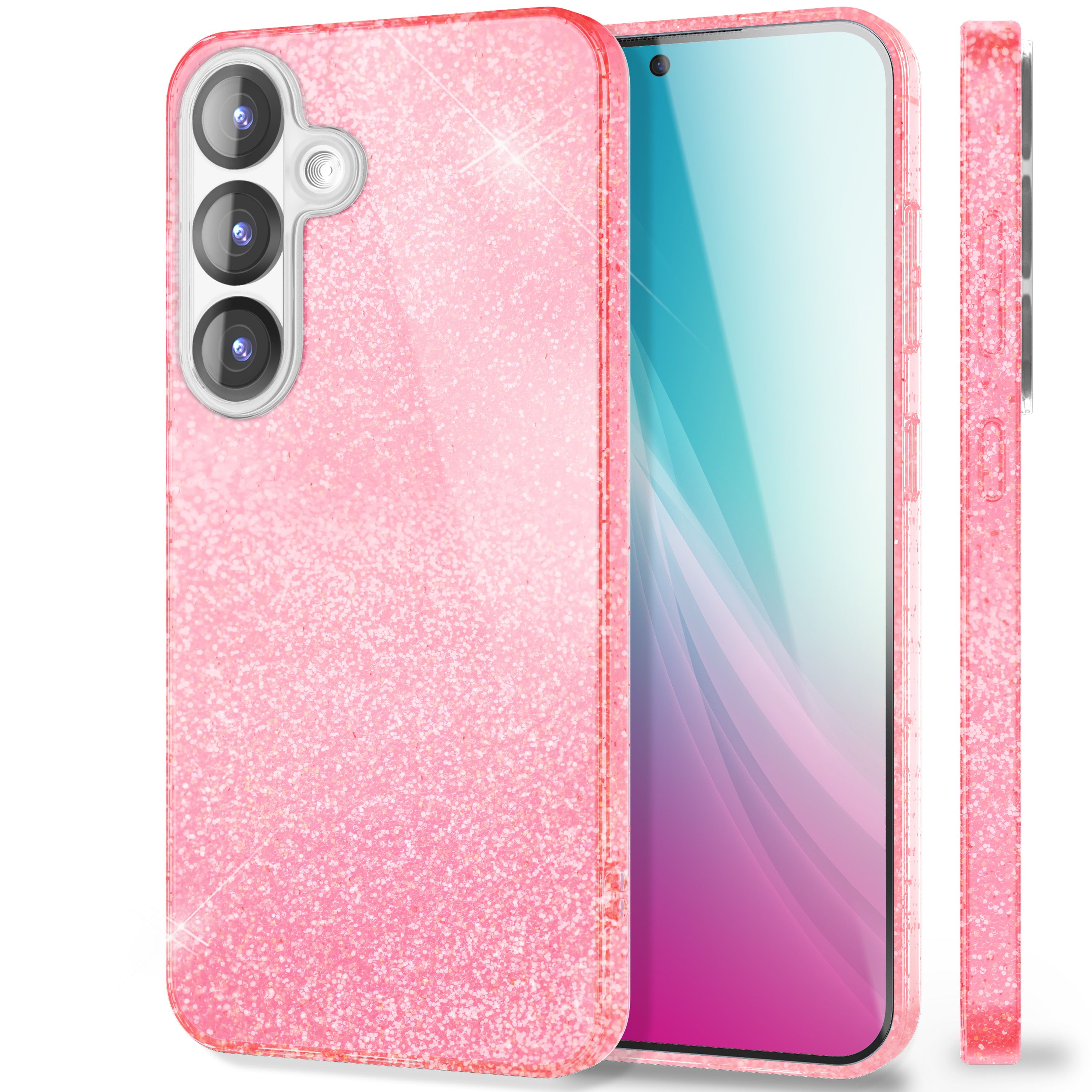 NALIA ShinePop für Samsung Galaxy S25 Hülle, Glänzende Glamour Glitzerhülle, Stabile Funkelnde Silikonhülle, Diamant Strass Glitzer Schutzhülle, Glitter Handyhülle Goldstaub NALIA Protective Hülle
