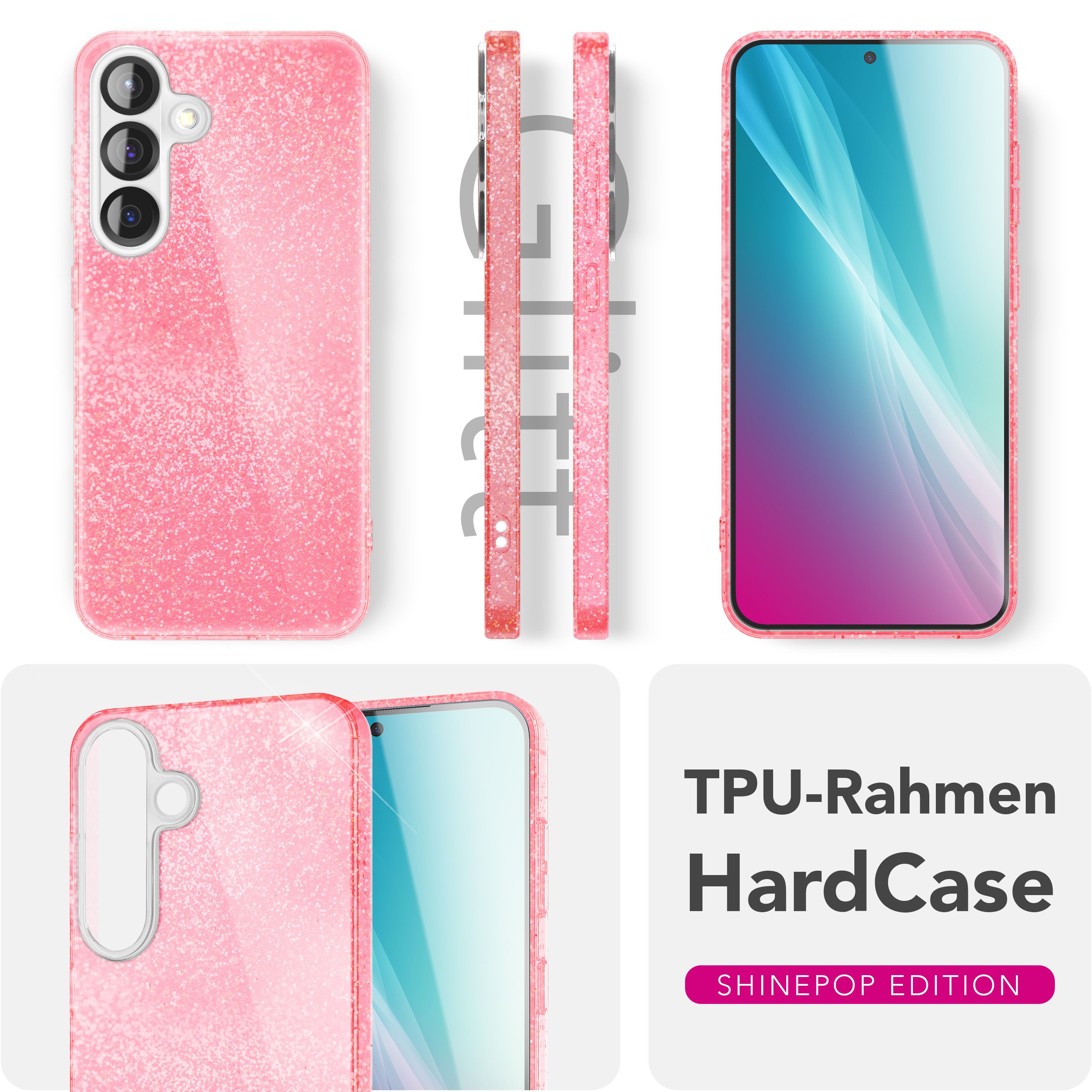 NALIA ShinePop für Samsung Galaxy S25 Hülle, Glänzende Glamour Glitzerhülle, Stabile Funkelnde Silikonhülle, Diamant Strass Glitzer Schutzhülle, Glitter Handyhülle Goldstaub NALIA Protective Hülle