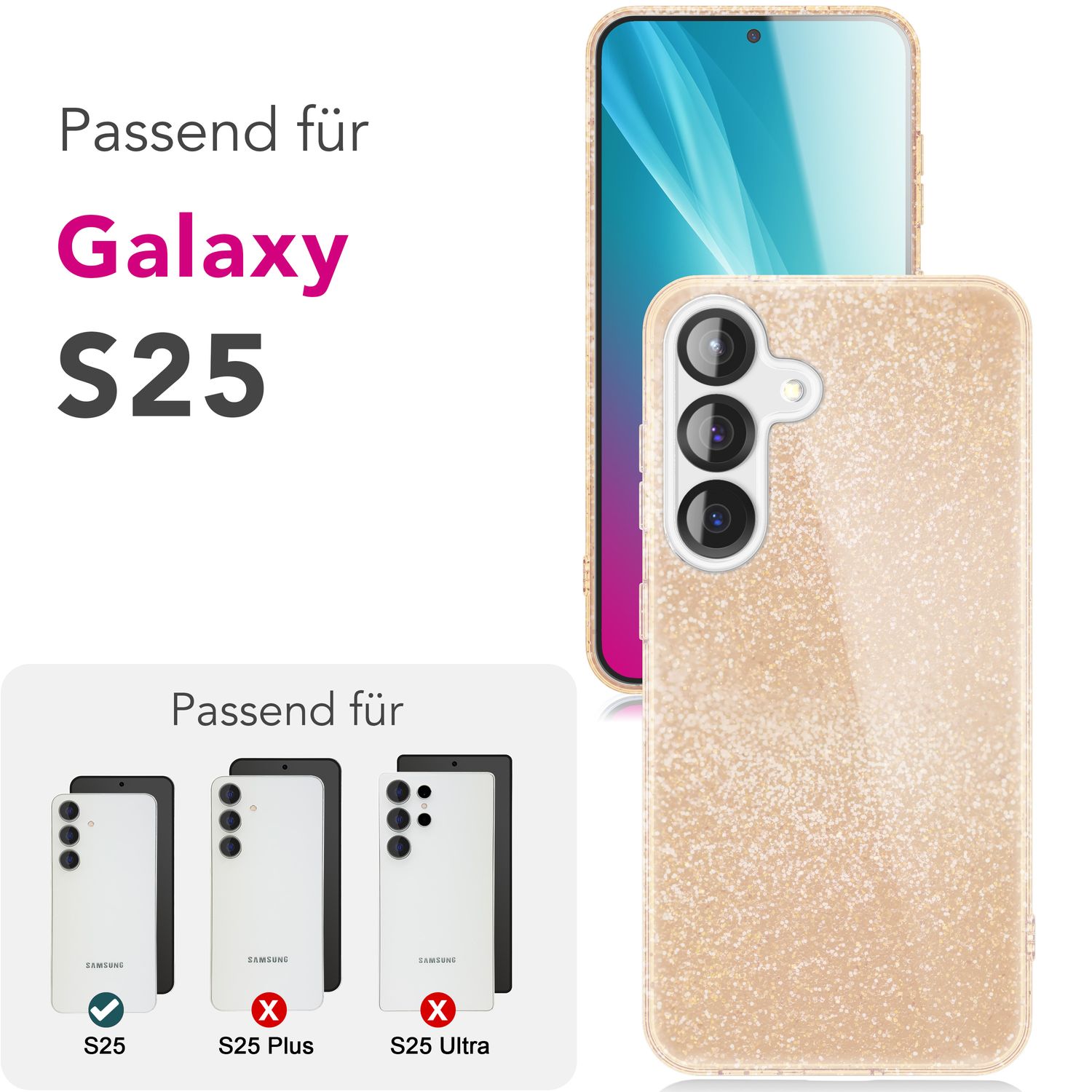 NALIA ShinePop für Samsung Galaxy S25 Hülle, Glänzende Glamour Glitzerhülle, Stabile Funkelnde Silikonhülle, Diamant Strass Glitzer Schutzhülle, Glitter Handyhülle Mondsilber NALIA Protective Hülle
