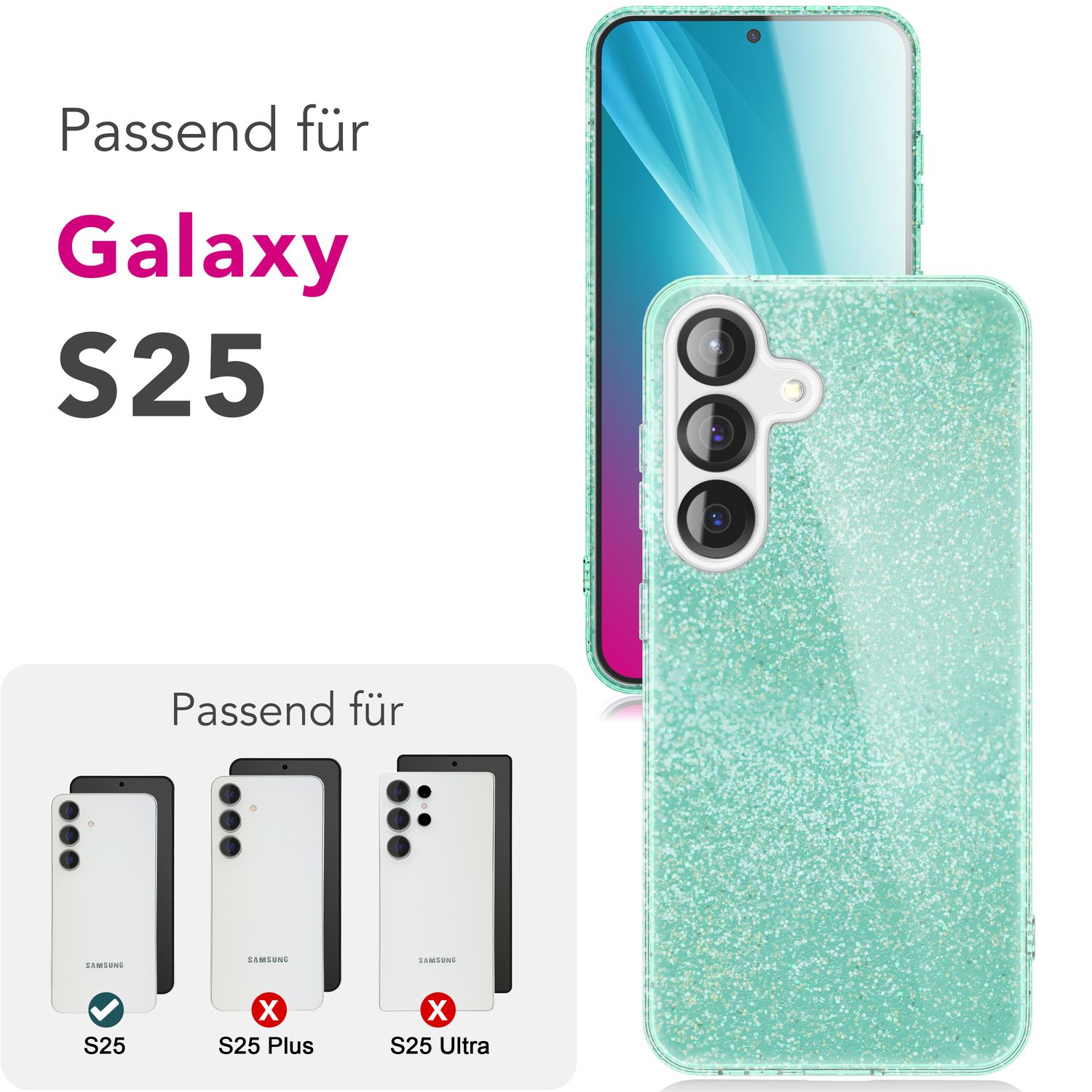 NALIA ShinePop für Samsung Galaxy S25 Hülle, Glänzende Glamour Glitzerhülle, Stabile Funkelnde Silikonhülle, Diamant Strass Glitzer Schutzhülle, Glitter Handyhülle Goldstaub NALIA Protective Hülle