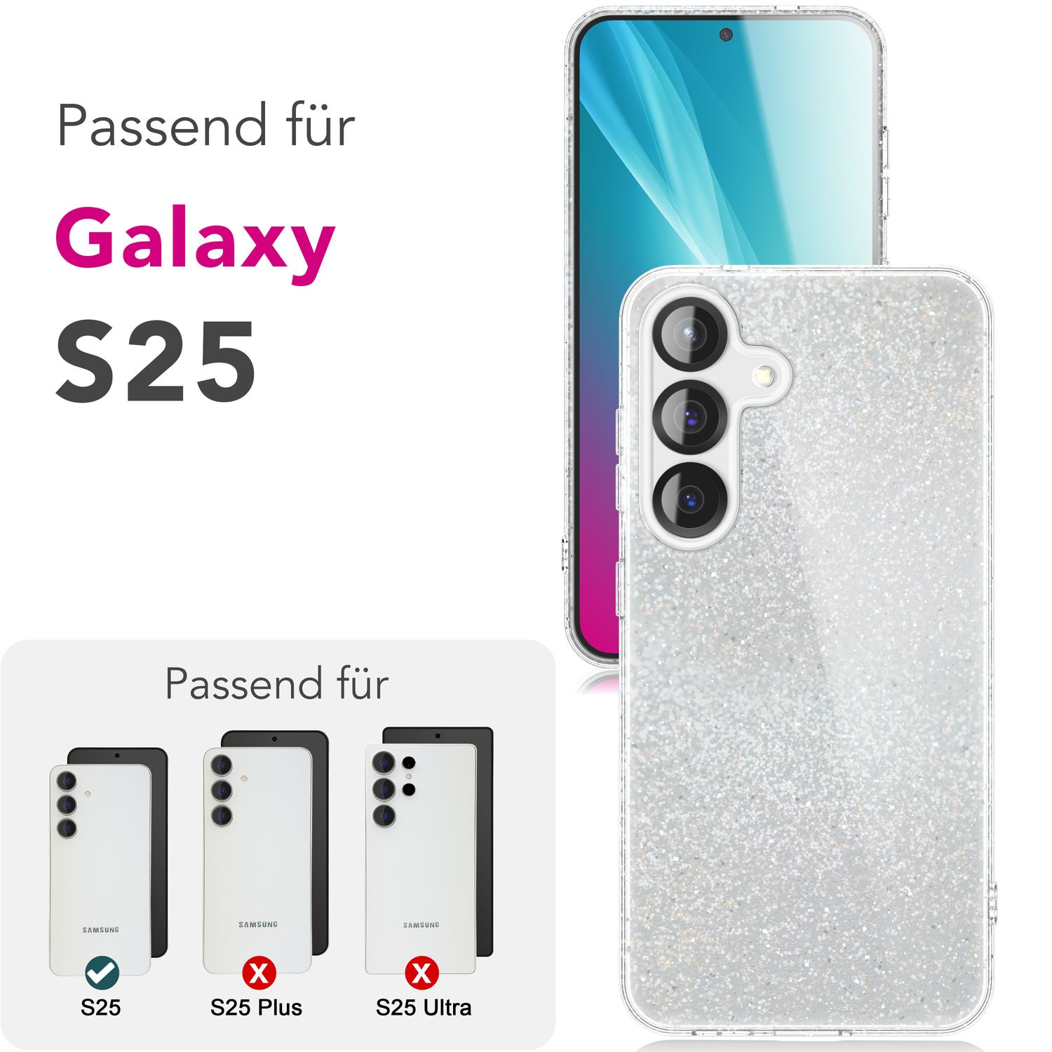 NALIA ShinePop für Samsung Galaxy S25 Hülle, Glänzende Glamour Glitzerhülle, Stabile Funkelnde Silikonhülle, Diamant Strass Glitzer Schutzhülle, Glitter Handyhülle