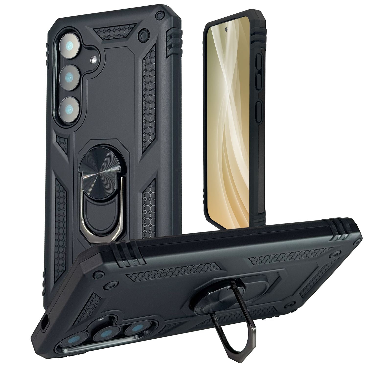 NALIA RingDefend für Samsung Galaxy S25 Hülle, Panzer Ringhülle im Militär-Stil, Schock-Resistente Schutzhülle mit 360° Drehbarem Ring, für Ständer und Finger-Halter