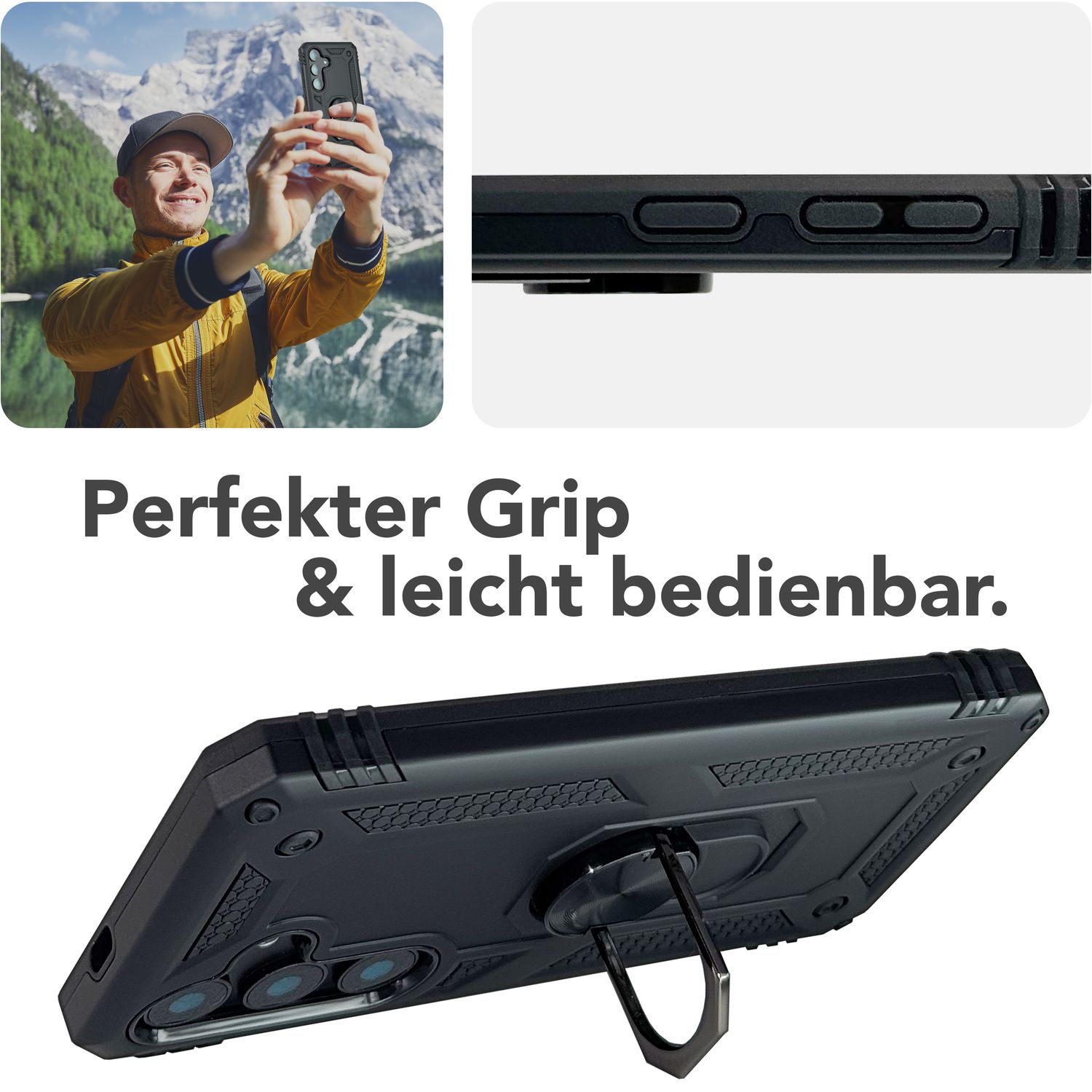 NALIA RingDefend für Samsung Galaxy S25 Hülle, Panzer Ringhülle im Militär-Stil, Schock-Resistente Schutzhülle mit 360° Drehbarem Ring, für Ständer und Finger-Halter