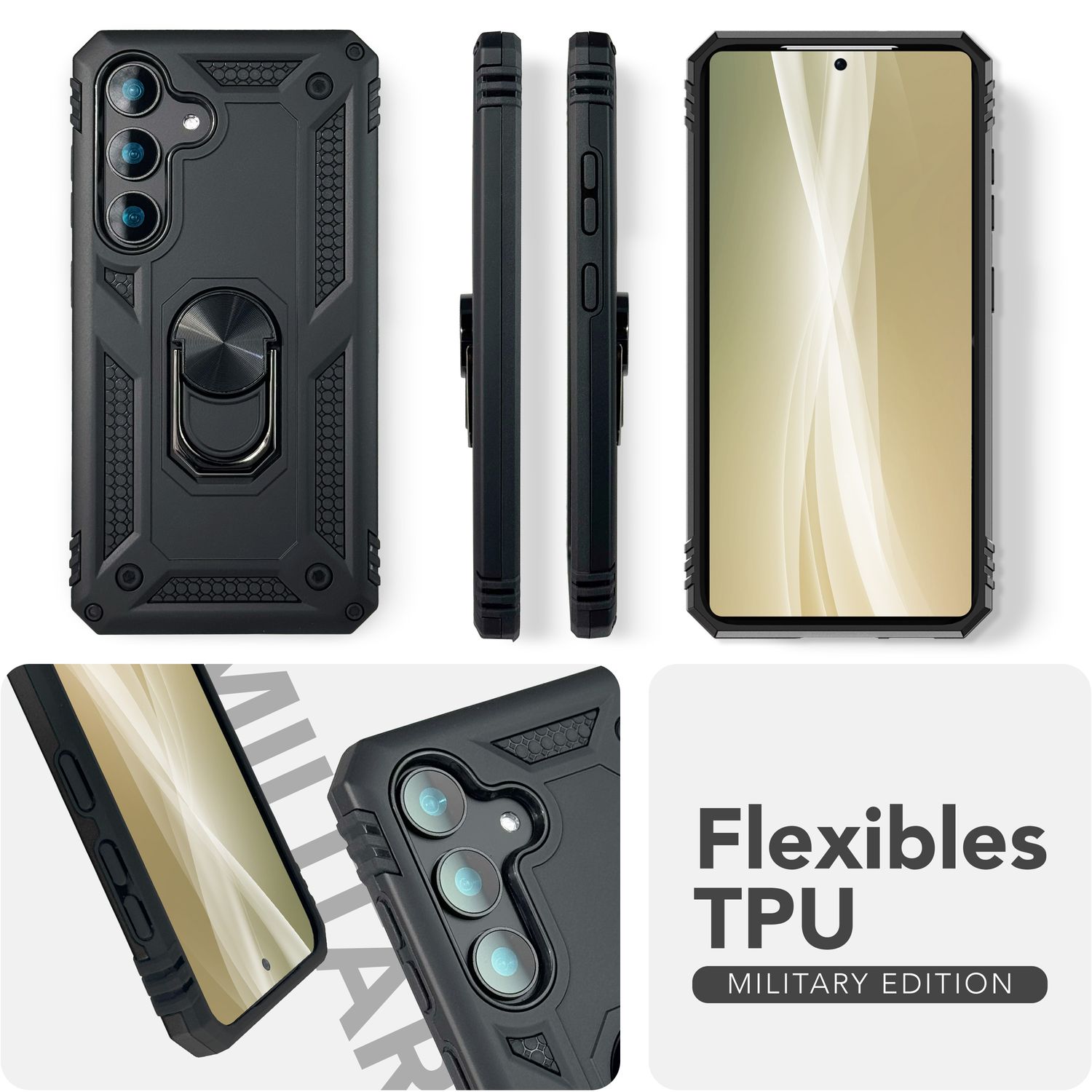 NALIA RingDefend für Samsung Galaxy S25 Hülle, Panzer Ringhülle im Militär-Stil, Schock-Resistente Schutzhülle mit 360° Drehbarem Ring, für Ständer und Finger-Halter