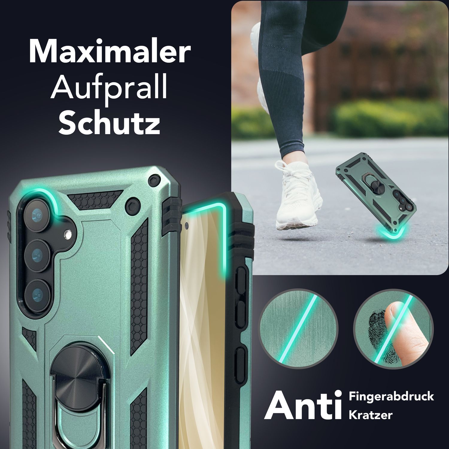 NALIA RingDefend für Samsung Galaxy S25 Hülle, Panzer Ringhülle im Militär-Stil, Schock-Resistente Schutzhülle mit 360° Drehbarem Ring, für Ständer und Finger-Halter