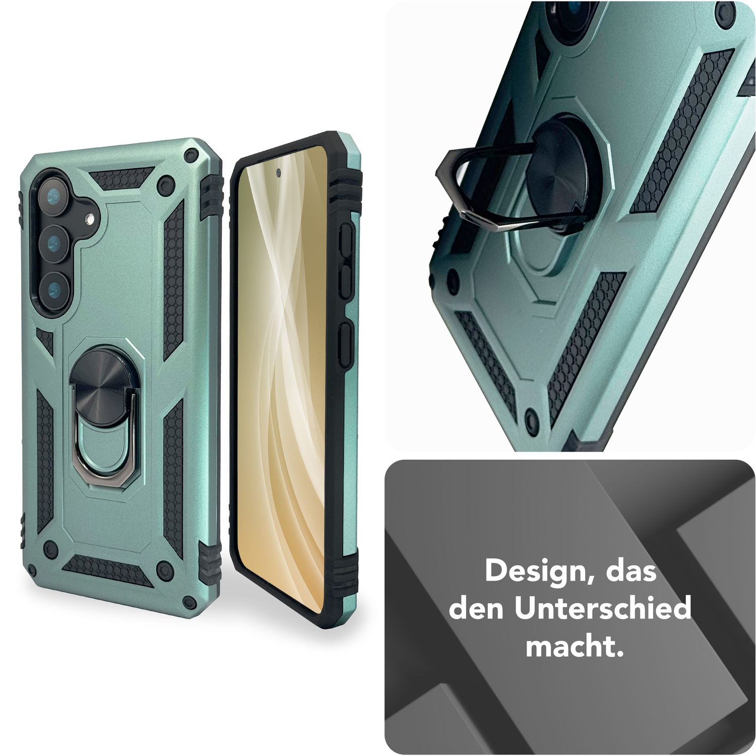 NALIA RingDefend für Samsung Galaxy S25 Hülle, Panzer Ringhülle im Militär-Stil, Schock-Resistente Schutzhülle mit 360° Drehbarem Ring, für Ständer und Finger-Halter