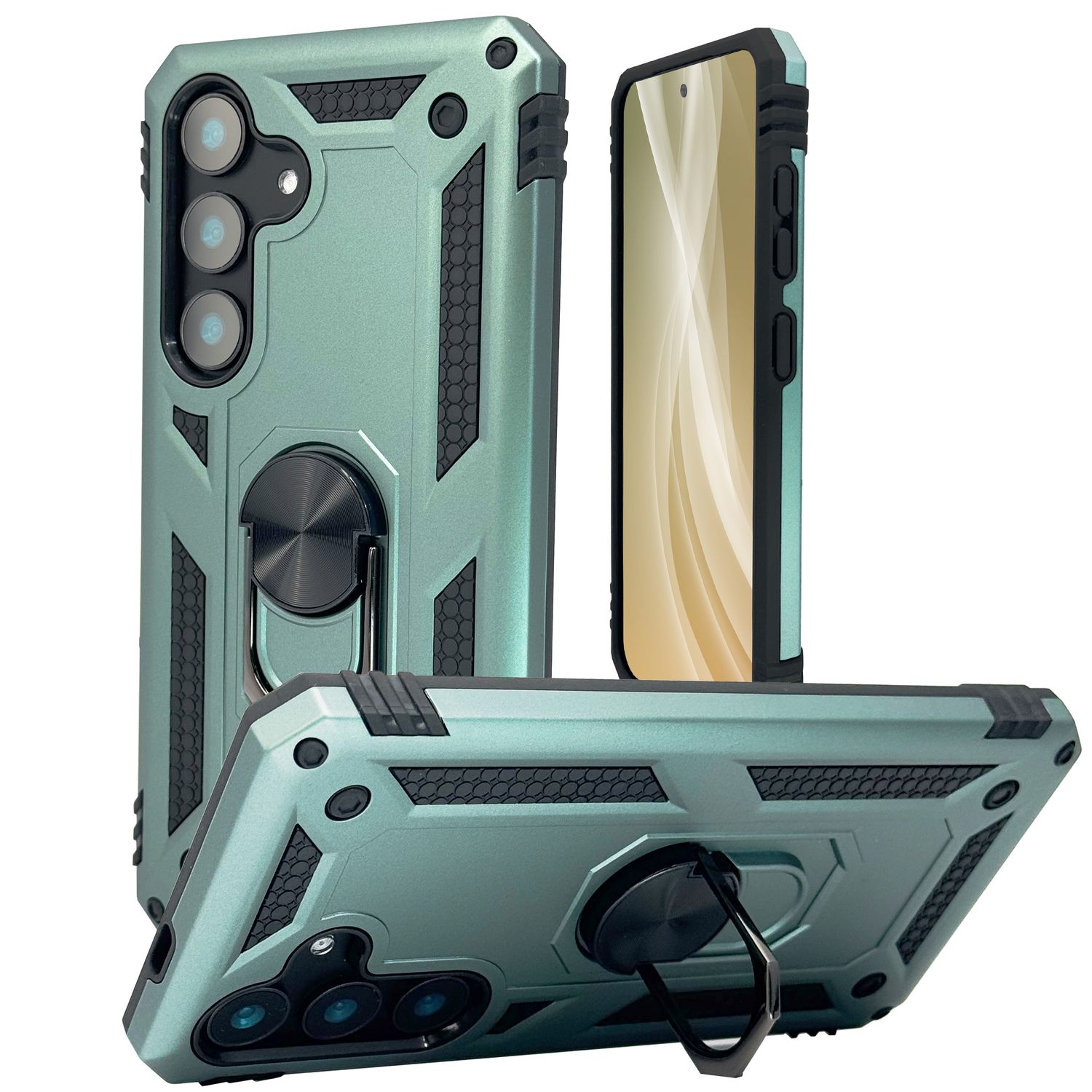 NALIA RingDefend für Samsung Galaxy S25 Plus Hülle, Stoßfeste Fallschutz Ringhülle, 360° Drehbarer Ring für Stand und Finger-Halter, Militär-Stil Panzer Schutzhülle