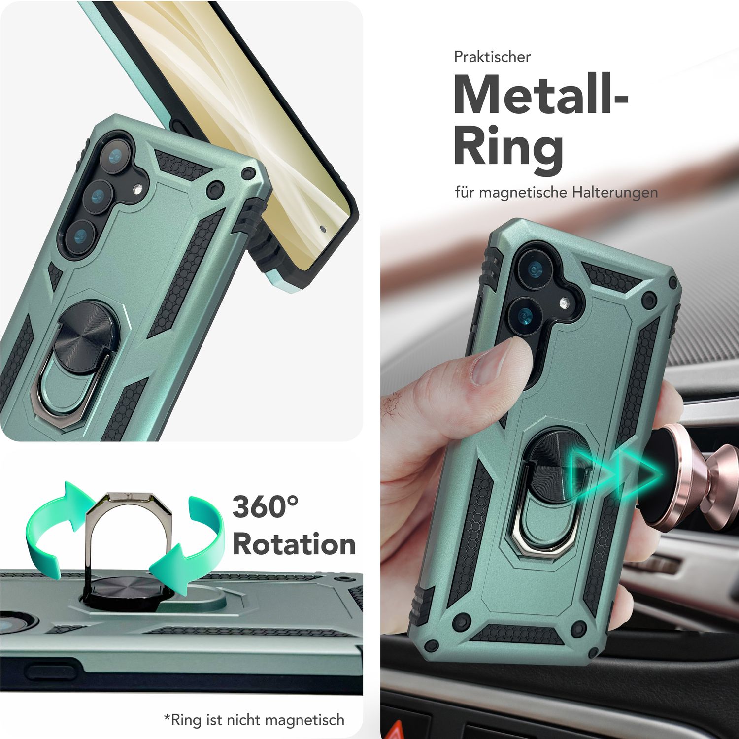 NALIA RingDefend für Samsung Galaxy S25 Plus Hülle, Stoßfeste Fallschutz Ringhülle, 360° Drehbarer Ring für Stand und Finger-Halter, Militär-Stil Panzer Schutzhülle