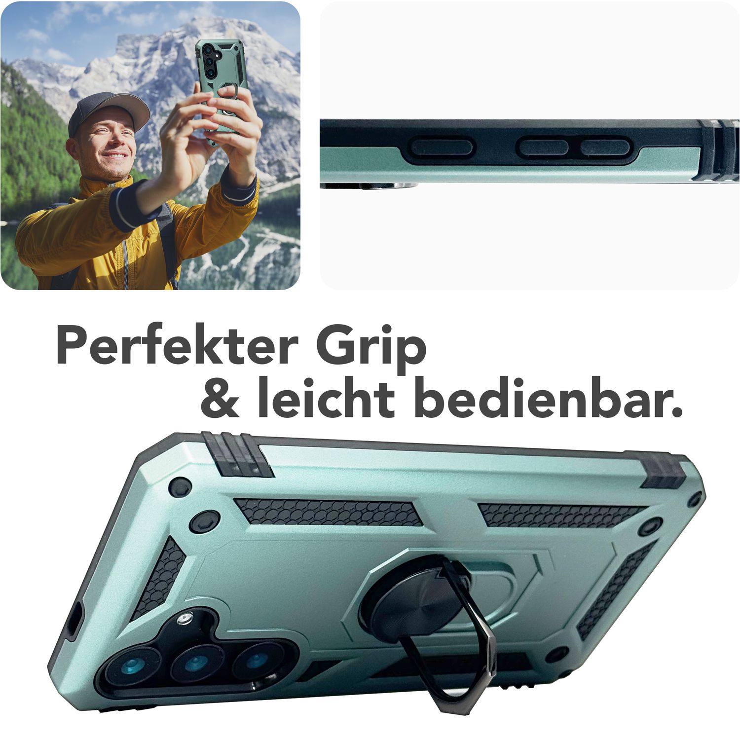 NALIA RingDefend für Samsung Galaxy S25 Plus Hülle, Stoßfeste Fallschutz Ringhülle, 360° Drehbarer Ring für Stand und Finger-Halter, Militär-Stil Panzer Schutzhülle