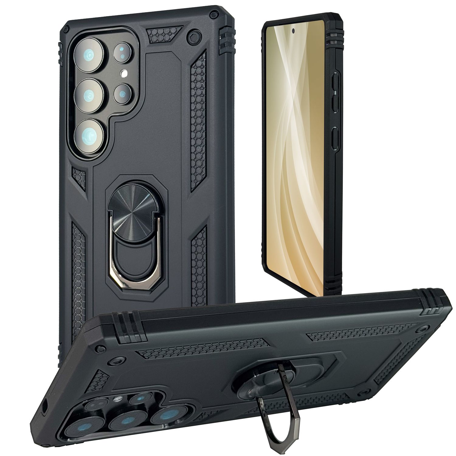 NALIA RingDefend für Samsung Galaxy S25 Ultra Hülle, Schockfeste Military Style Ringhülle, Kickstand Panzerhülle, 360° Rotierbarer Ring für Ständer und Finger-Halter