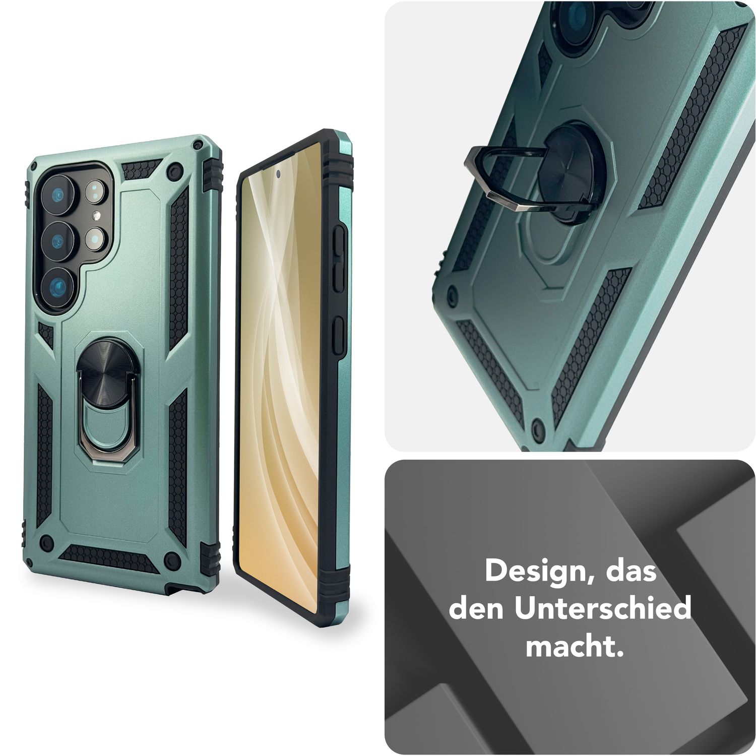 NALIA RingDefend für Samsung Galaxy S25 Ultra Hülle, Schockfeste Military Style Ringhülle, Kickstand Panzerhülle, 360° Rotierbarer Ring für Ständer und Finger-Halter