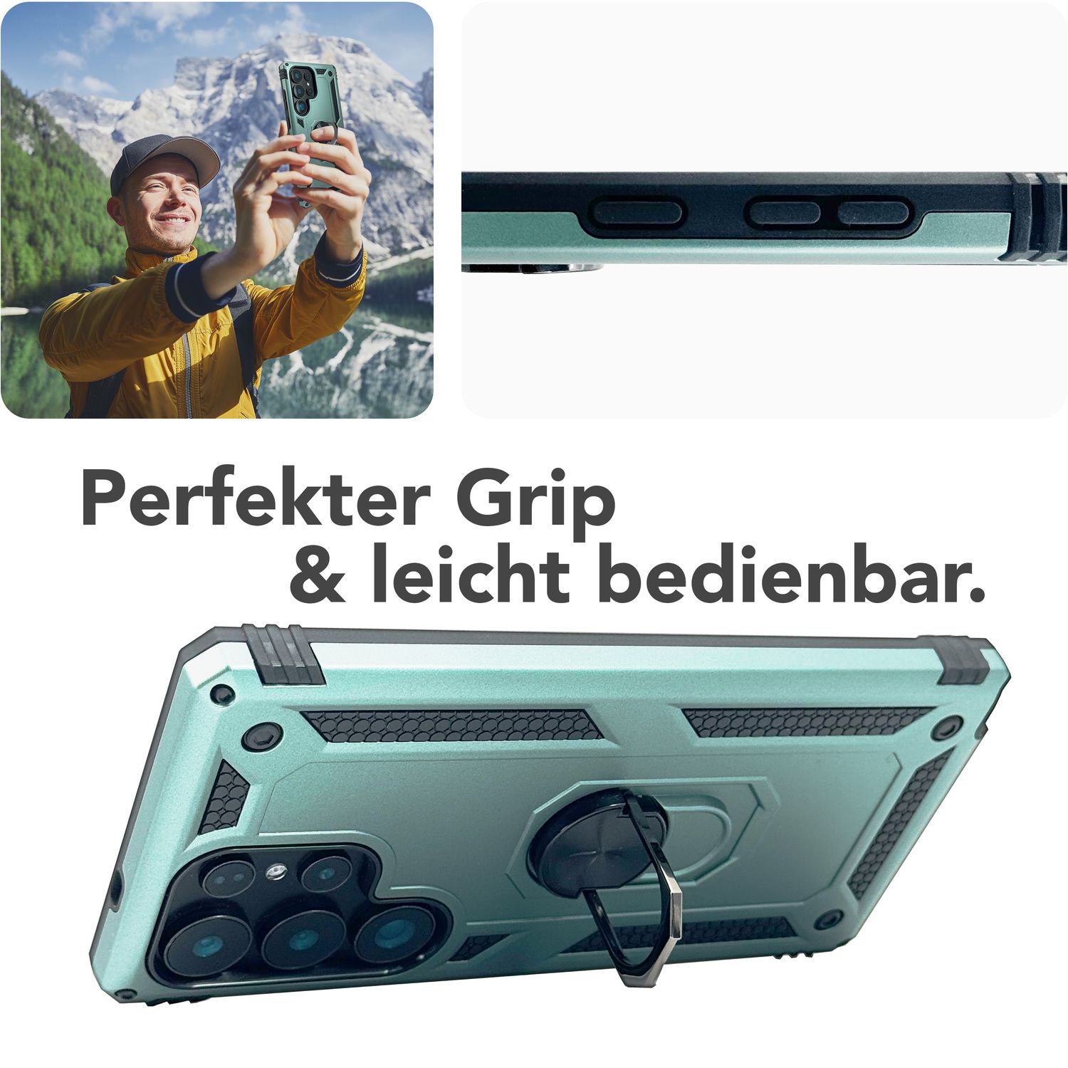 NALIA RingDefend für Samsung Galaxy S25 Ultra Hülle, Schockfeste Military Style Ringhülle, Kickstand Panzerhülle, 360° Rotierbarer Ring für Ständer und Finger-Halter