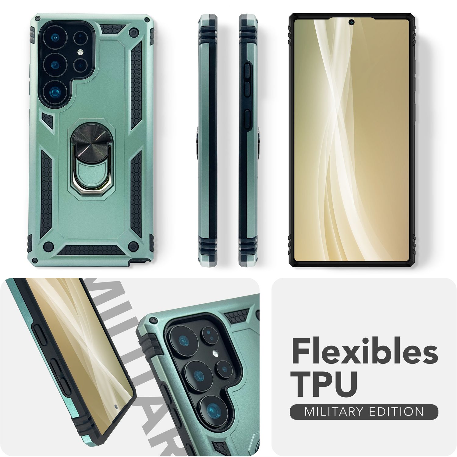 NALIA RingDefend für Samsung Galaxy S25 Ultra Hülle, Schockfeste Military Style Ringhülle, Kickstand Panzerhülle, 360° Rotierbarer Ring für Ständer und Finger-Halter