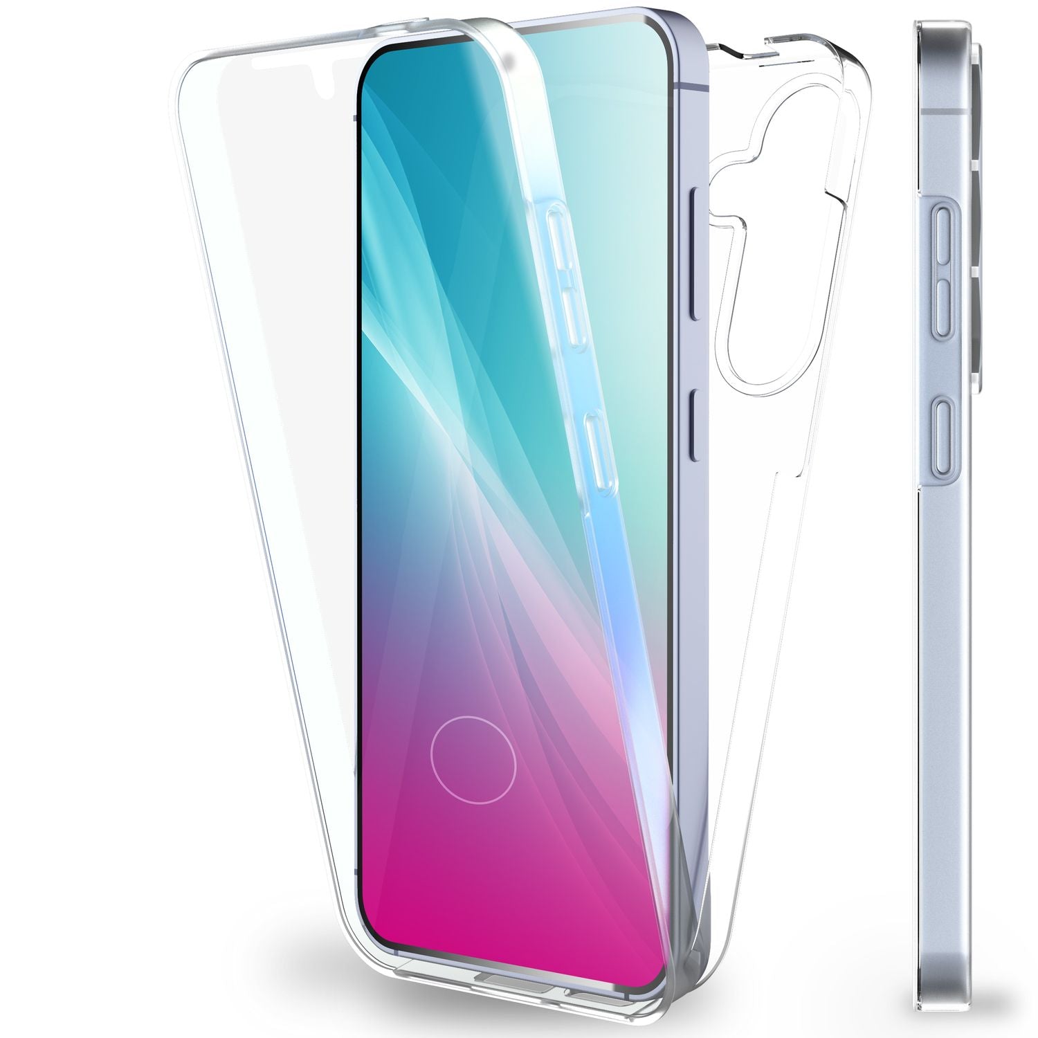 NALIA 360Guard für Samsung Galaxy S25 Hülle, Kristall-Klare 360° Schutzhülle, Anti-Gelb Effekt, Transparente Komplettschutz Handyhülle, Stabile Zweiteilige Full-Body Klarsichthülle