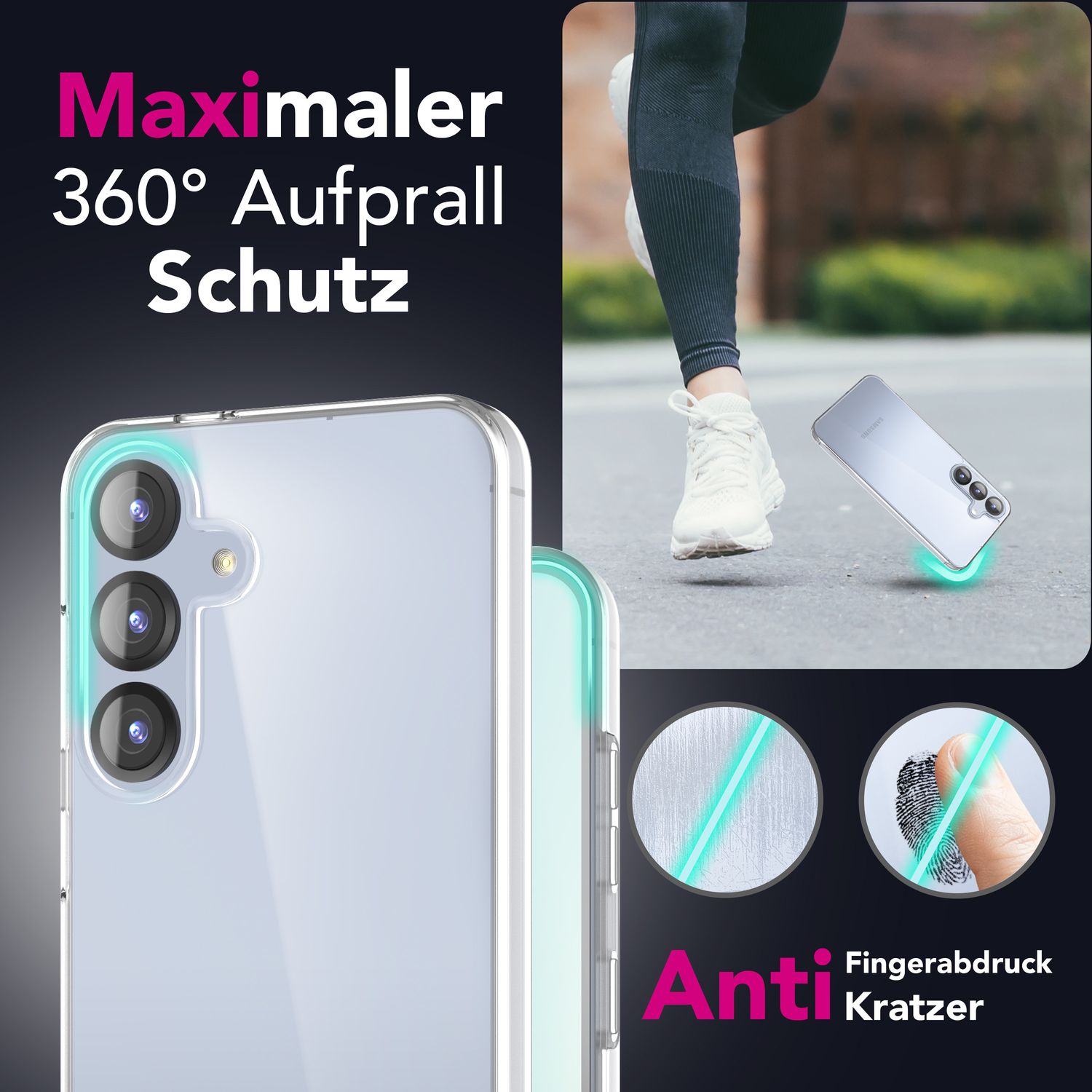 NALIA 360Guard für Samsung Galaxy S25 Hülle, Kristall-Klare 360° Schutzhülle, Anti-Gelb Effekt, Transparente Komplettschutz Handyhülle, Stabile Zweiteilige Full-Body Klarsichthülle
