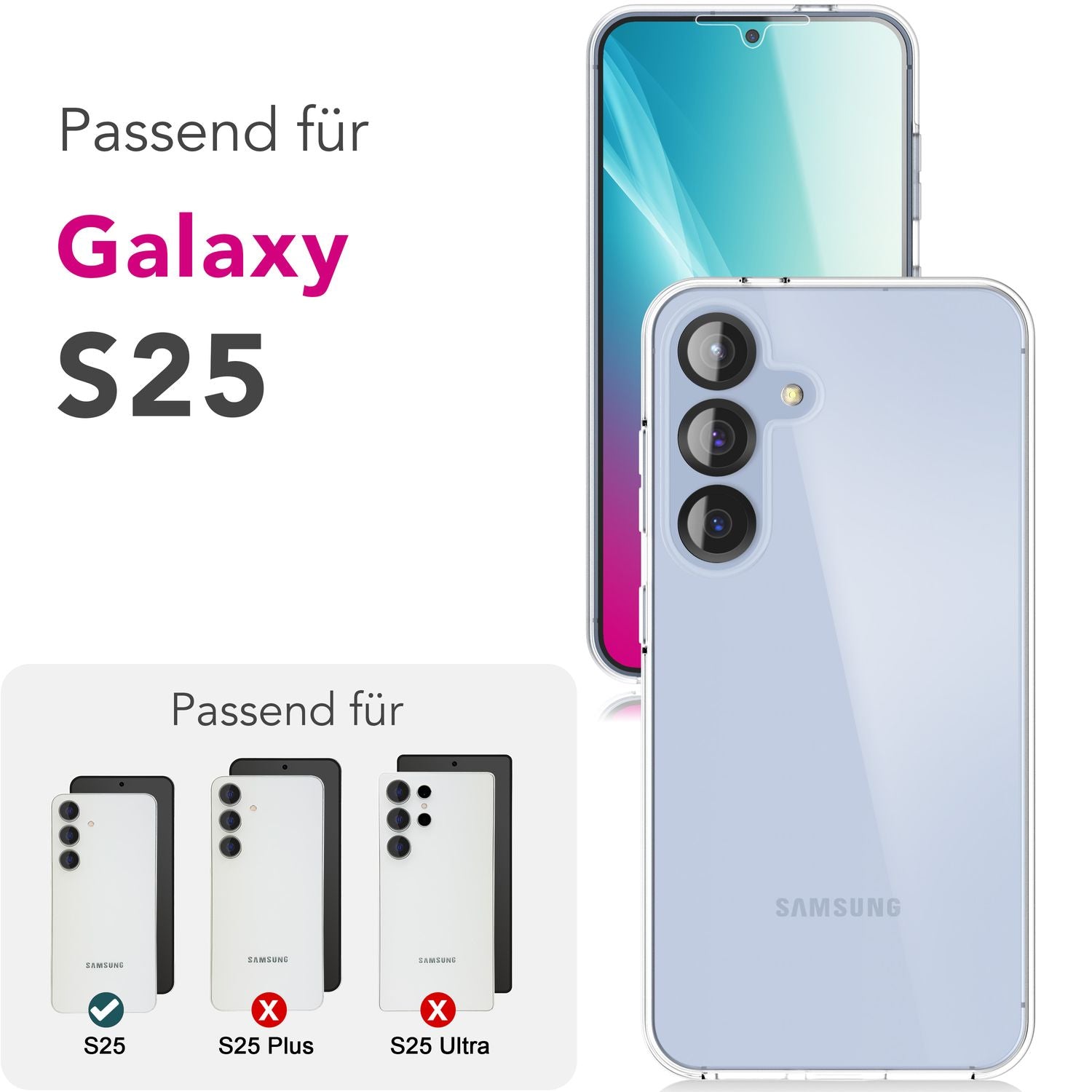 NALIA 360Guard für Samsung Galaxy S25 Hülle, Kristall-Klare 360° Schutzhülle, Anti-Gelb Effekt, Transparente Komplettschutz Handyhülle, Stabile Zweiteilige Full-Body Klarsichthülle