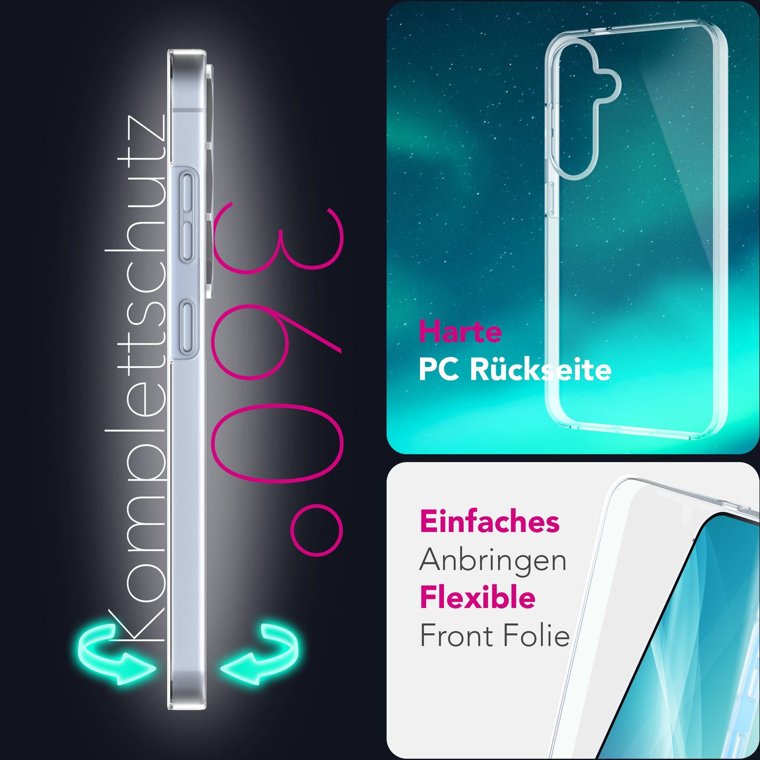 NALIA 360Guard für Samsung Galaxy S25 Plus Hülle, Transparente 360° Full-Body Schutzhülle, Anti-Gelb Effekt, Stabile Rückseite mit Frontfolie, Beidseitige Vollschutz Klarsichthülle Default Title NALIA Transparente Hülle