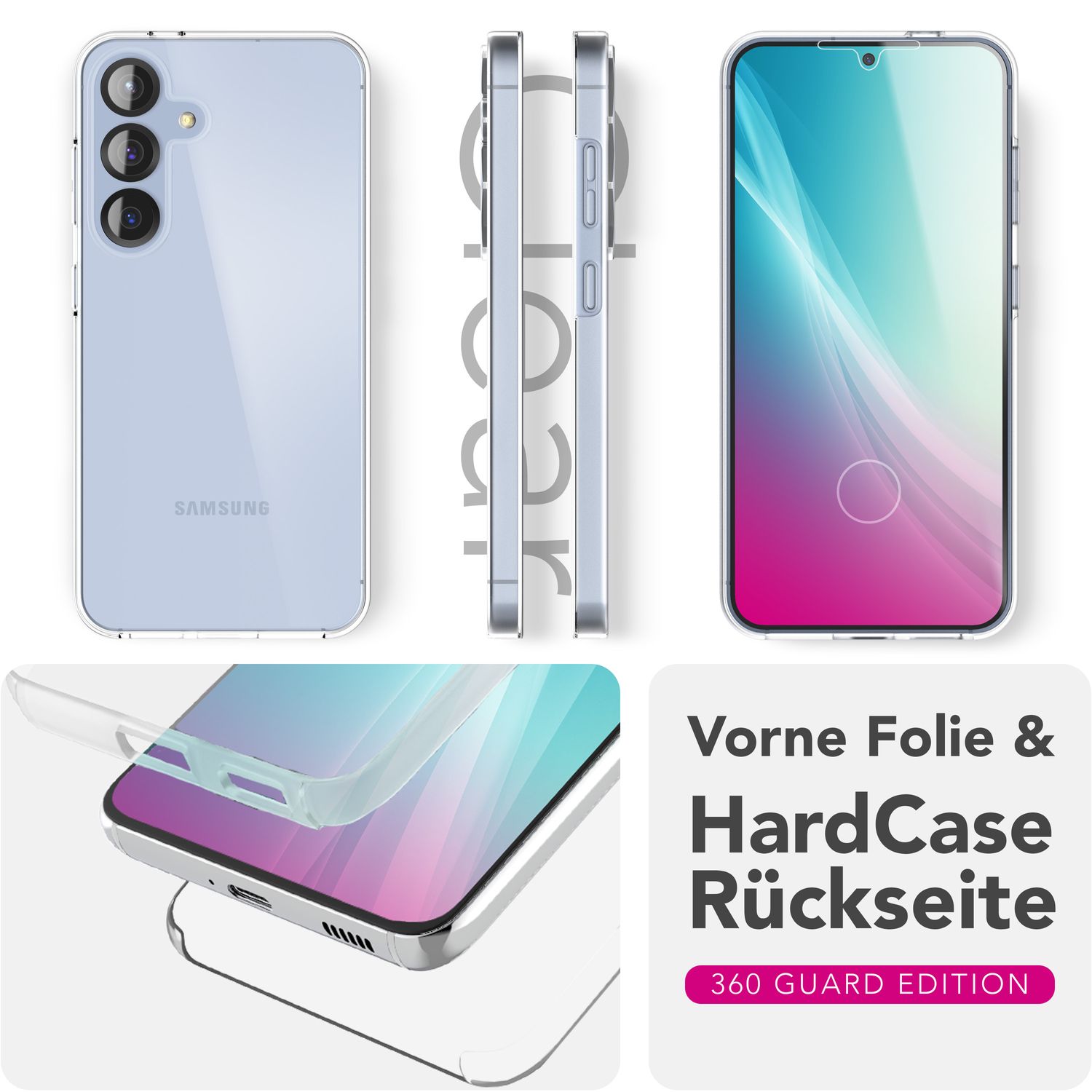 NALIA 360Guard für Samsung Galaxy S25 Plus Hülle, Transparente 360° Full-Body Schutzhülle, Anti-Gelb Effekt, Stabile Rückseite mit Frontfolie, Beidseitige Vollschutz Klarsichthülle Default Title NALIA Transparente Hülle