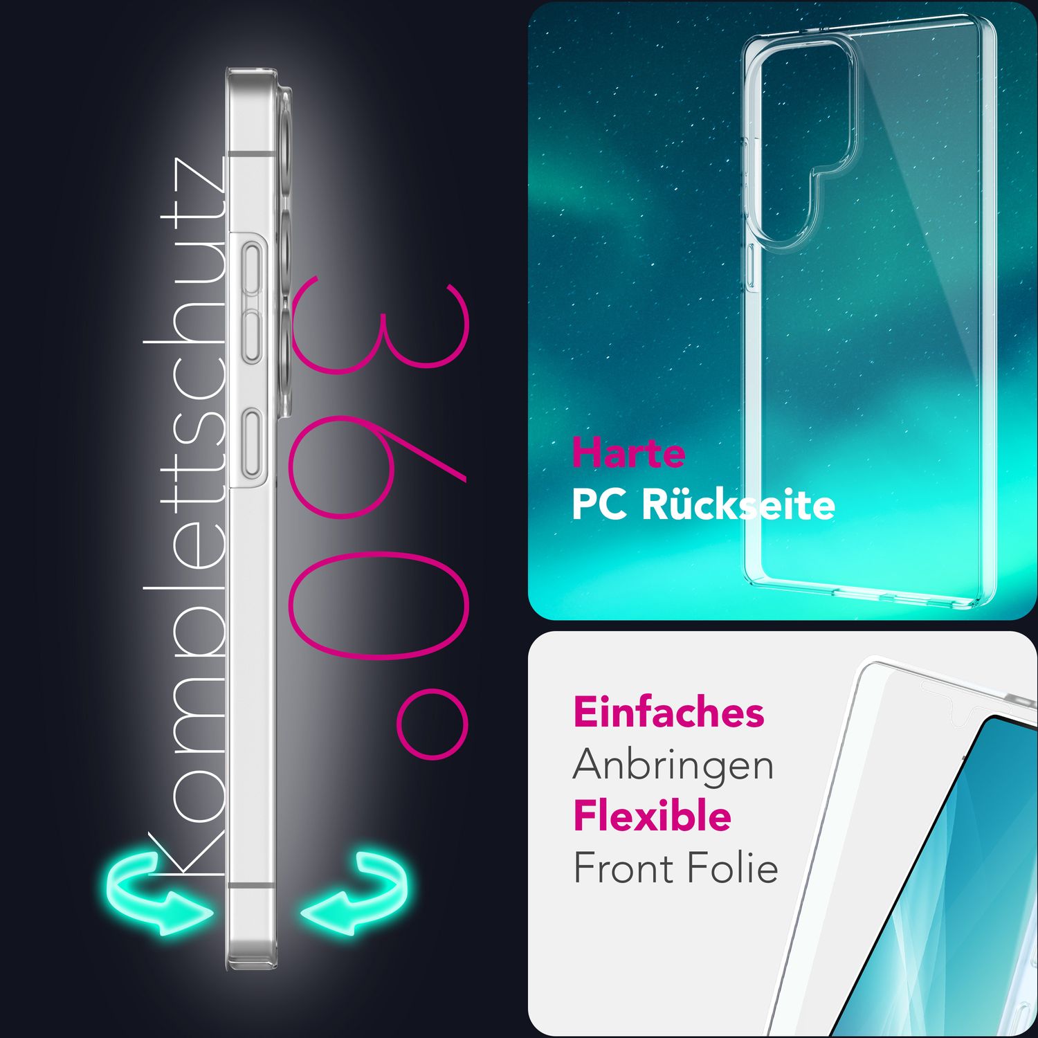 NALIA 360Guard für Samsung Galaxy S25 Ultra Hülle, Klare Stabile 360° Handy-Schale mit Displayschutz, Anti-Gelb Effekt, Transparente Zweitteilige Schutzhülle, Komplettschutz Cover Default Title NALIA Transparente Hülle