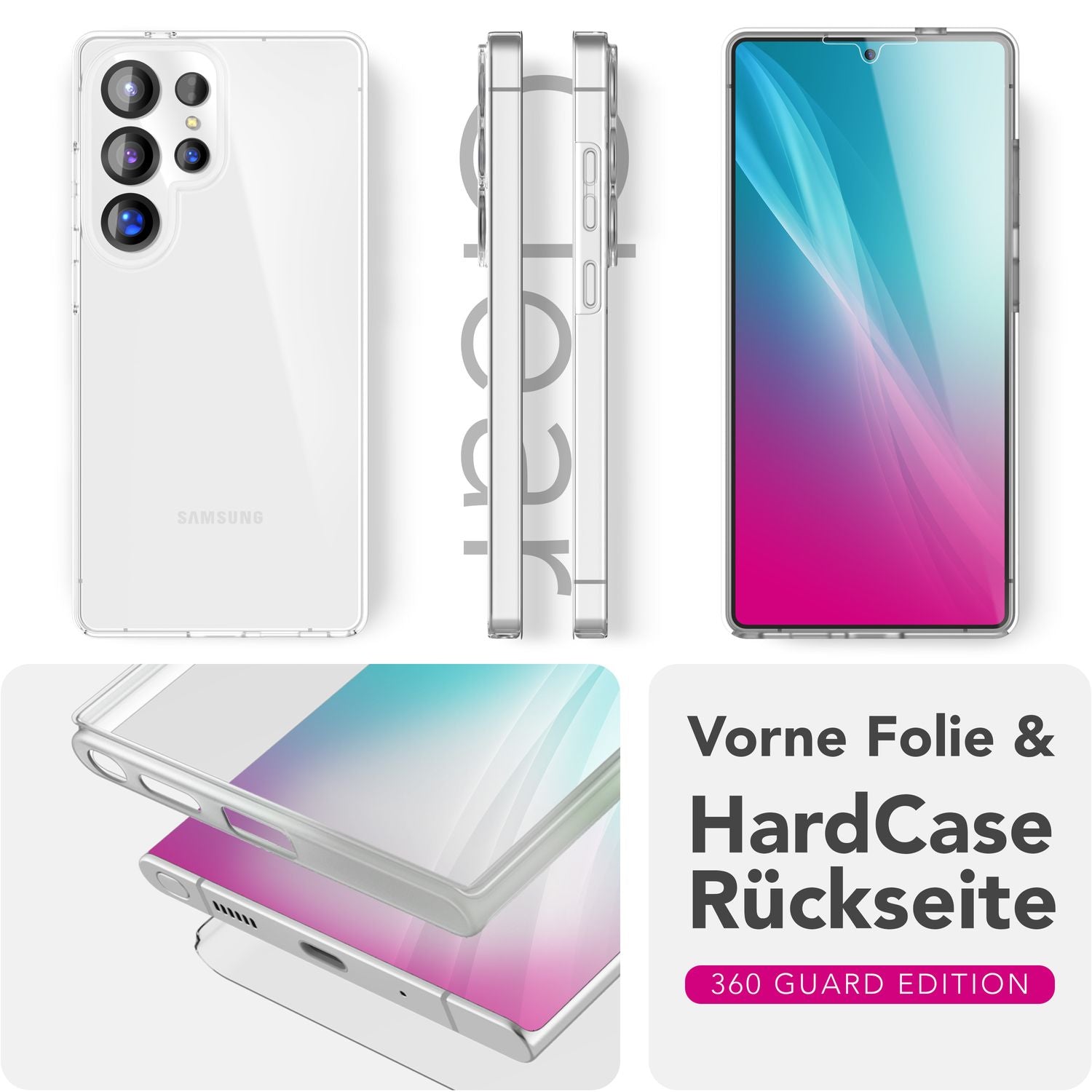 NALIA 360Guard für Samsung Galaxy S25 Ultra Hülle, Klare Stabile 360° Handy-Schale mit Displayschutz, Anti-Gelb Effekt, Transparente Zweitteilige Schutzhülle, Komplettschutz Cover Default Title NALIA Transparente Hülle