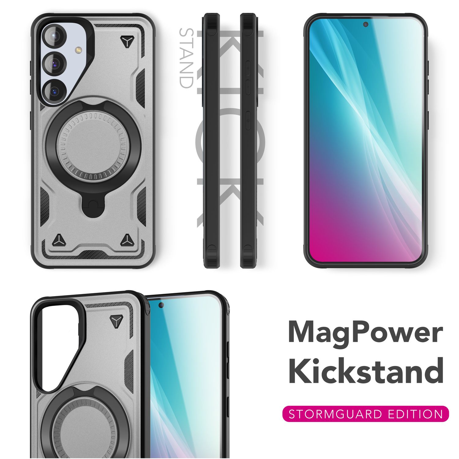 NALIA Stormguard für Samsung Galaxy S25 Hülle für MagSafe, Armor Fallschutz Ringhülle, Stoßfeste Schutzhülle mit 360° Rotationsring für Ständer und Magnetisch Laden Titan Grau NALIA Outdoor Hülle