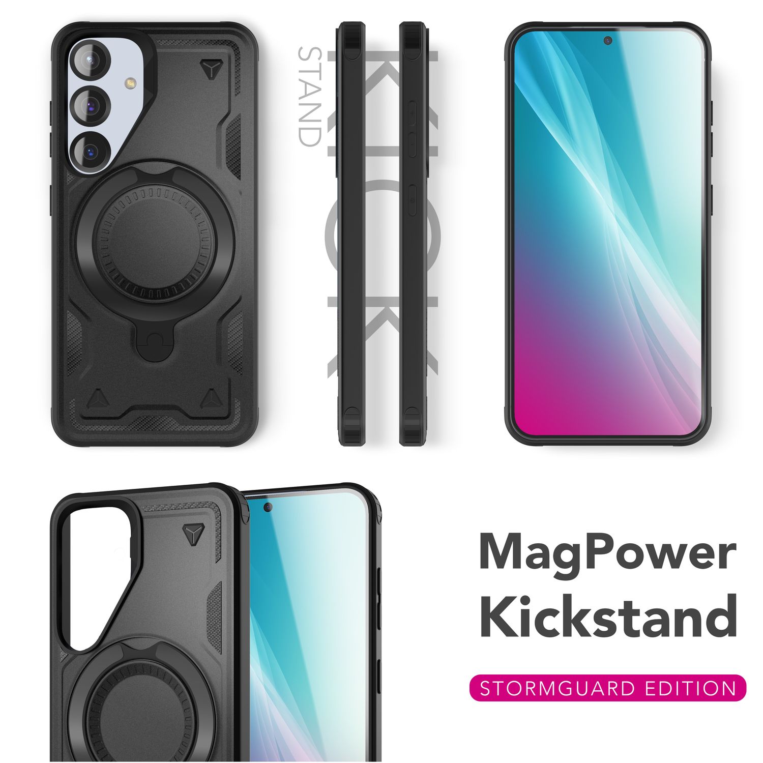 NALIA Stormguard für Samsung Galaxy S25 Plus Hülle für MagSafe, Armor Ringhülle, Stabile Outdoor Schutzhülle mit 360° Rotierbarem Ring, Stoßfestes Cover mit Stand - Titan Schwarz