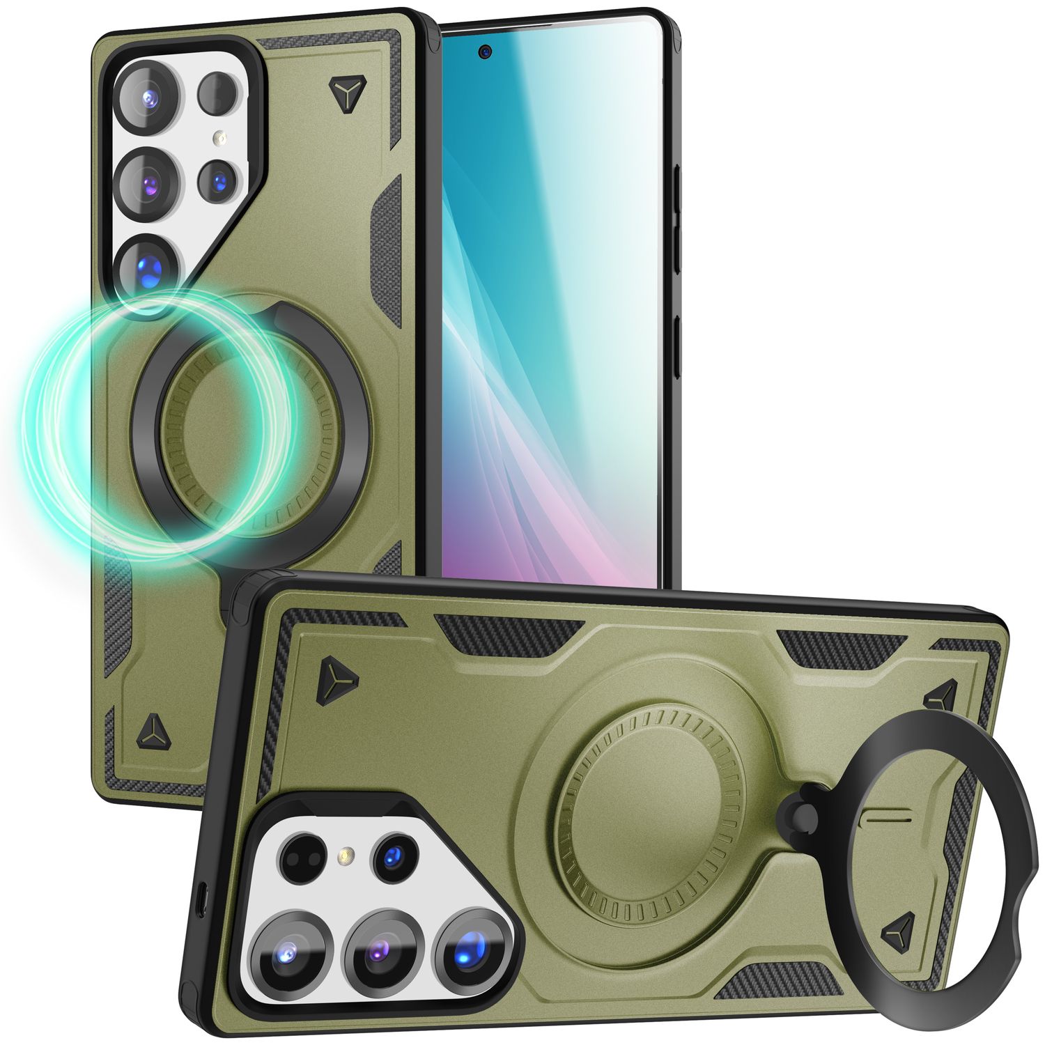 NALIA Stormguard für Samsung Galaxy S25 Ultra Hülle für MagSafe, Armor Military Ringhülle, Schlagfeste Fallschutz Handyhülle mit 360° drehbarem Ring für Standfunktion