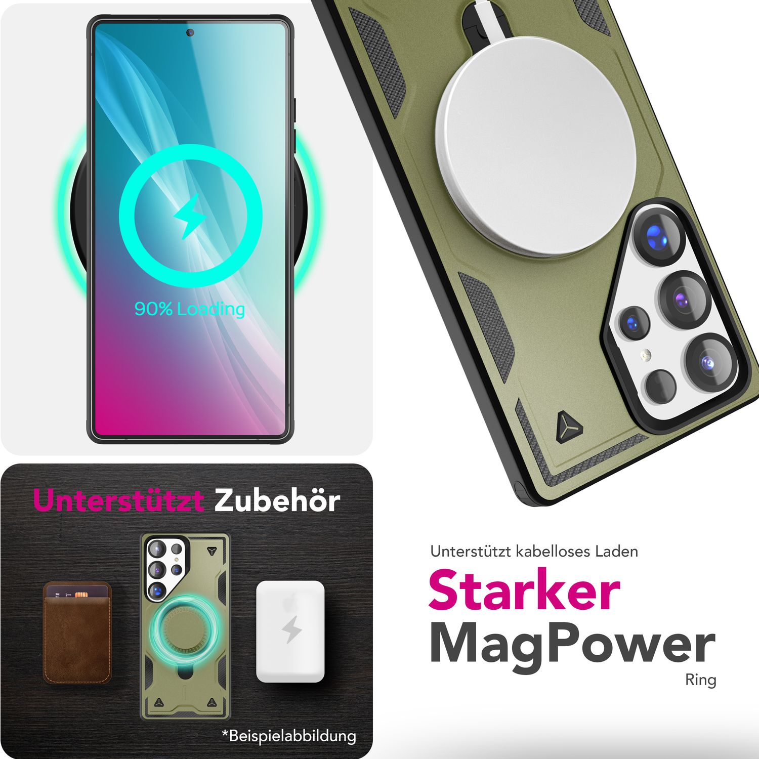 NALIA Stormguard für Samsung Galaxy S25 Ultra Hülle für MagSafe, Armor Military Ringhülle, Schlagfeste Fallschutz Handyhülle mit 360° drehbarem Ring für Standfunktion