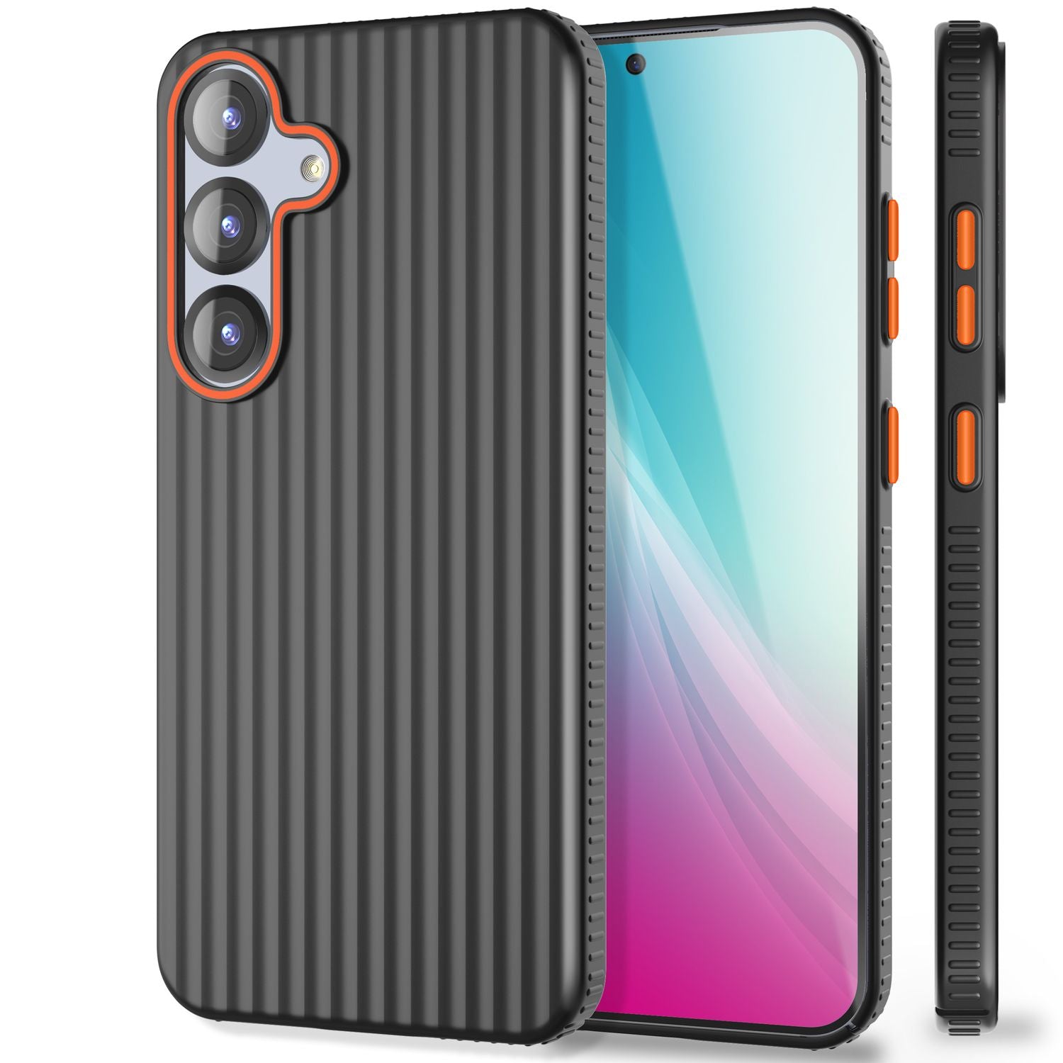 NALIA Nova für Samsung Galaxy S25 Hülle, Ultra-Dünne Harte Schutzhülle mit Wellenstruktur im Metall Look, Rutschfeste Handyhülle mit Fingerabdruck-Resistenz