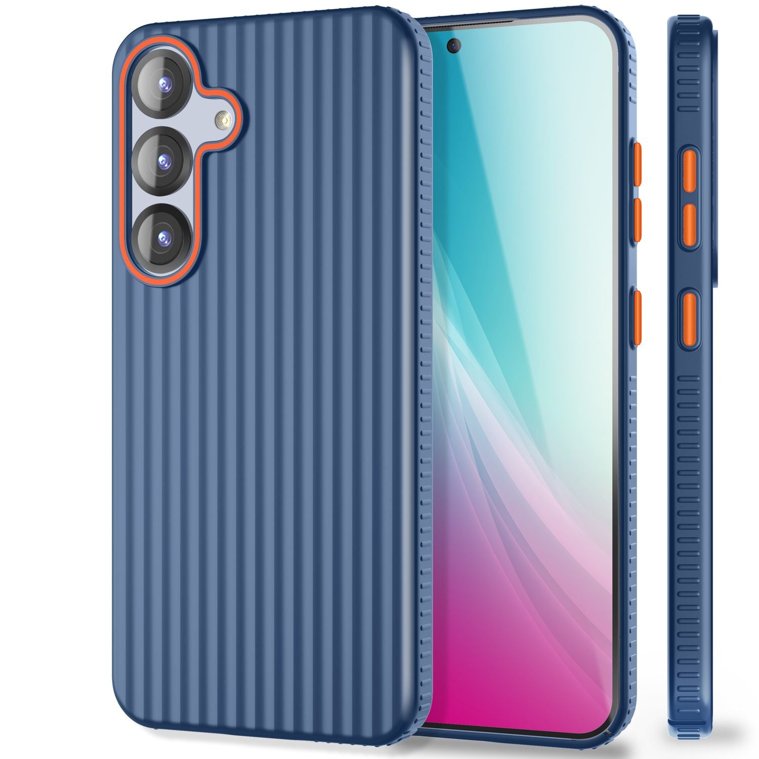 NALIA Nova für Samsung Galaxy S25 Hülle, Ultra-Dünne Harte Schutzhülle mit Wellenstruktur im Metall Look, Rutschfeste Handyhülle mit Fingerabdruck-Resistenz Tiefsee Blau NALIA SlimFit Hülle