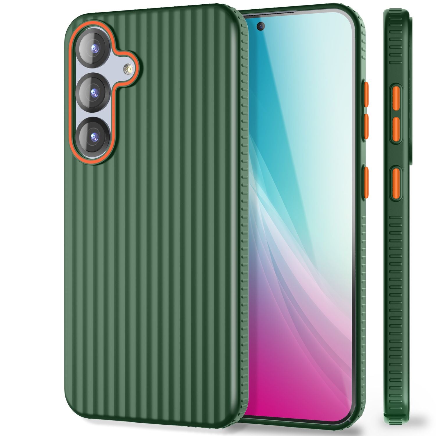 NALIA Nova für Samsung Galaxy S25 Hülle, Ultra-Dünne Harte Schutzhülle mit Wellenstruktur im Metall Look, Rutschfeste Handyhülle mit Fingerabdruck-Resistenz Waldnacht Grün NALIA SlimFit Hülle