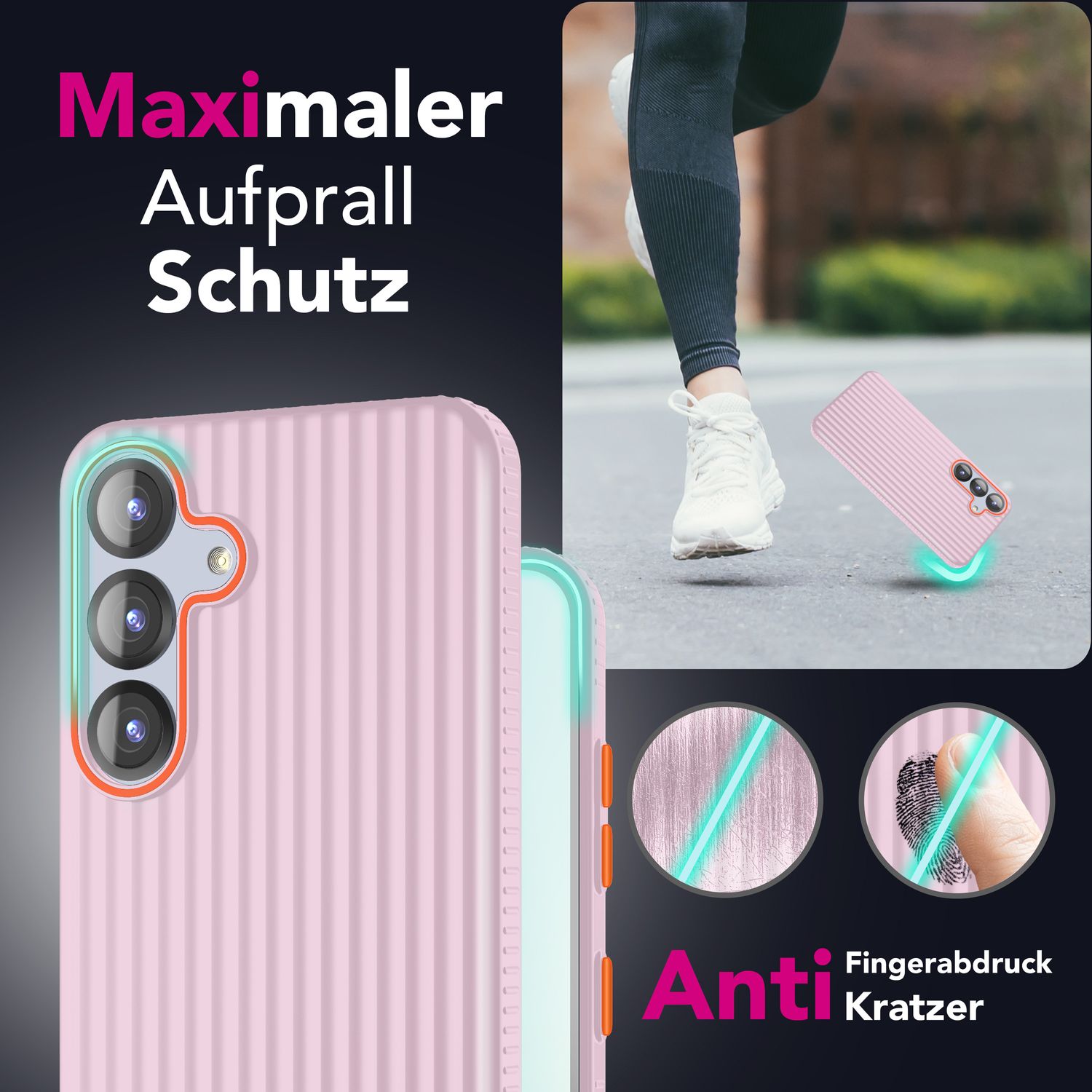 NALIA Nova für Samsung Galaxy S25 Hülle, Ultra-Dünne Harte Schutzhülle mit Wellenstruktur im Metall Look, Rutschfeste Handyhülle mit Fingerabdruck-Resistenz Puderrosa NALIA SlimFit Hülle