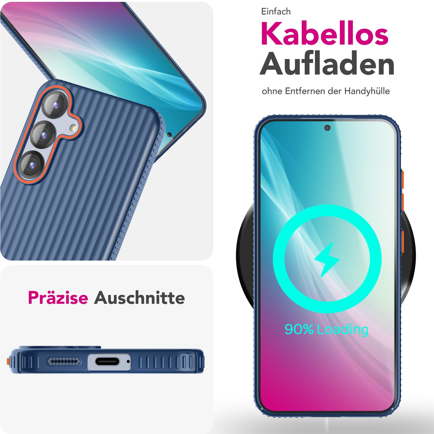 NALIA Nova für Samsung Galaxy S25 Hülle, Ultra-Dünne Harte Schutzhülle mit Wellenstruktur im Metall Look, Rutschfeste Handyhülle mit Fingerabdruck-Resistenz Tiefsee Blau NALIA SlimFit Hülle