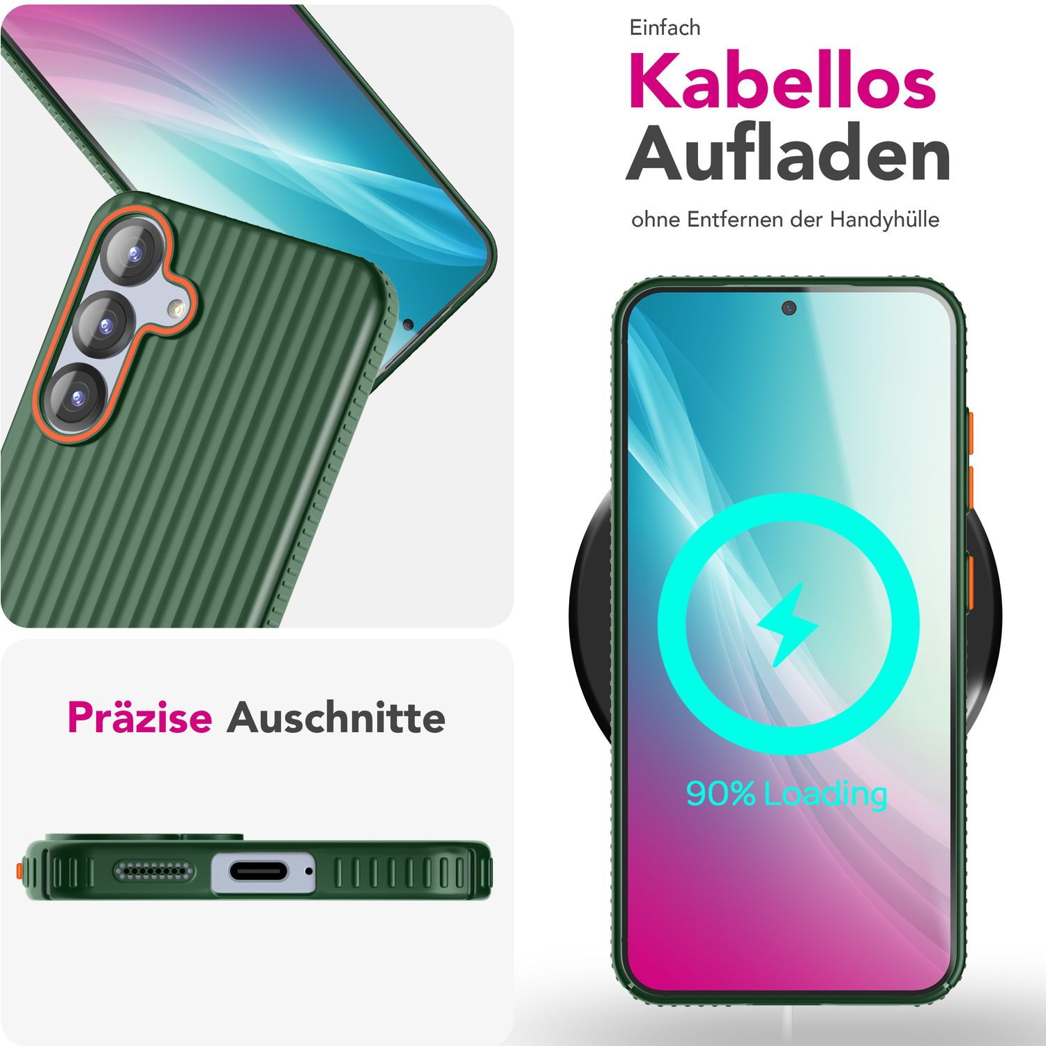 NALIA Nova für Samsung Galaxy S25 Hülle, Ultra-Dünne Harte Schutzhülle mit Wellenstruktur im Metall Look, Rutschfeste Handyhülle mit Fingerabdruck-Resistenz Waldnacht Grün NALIA SlimFit Hülle