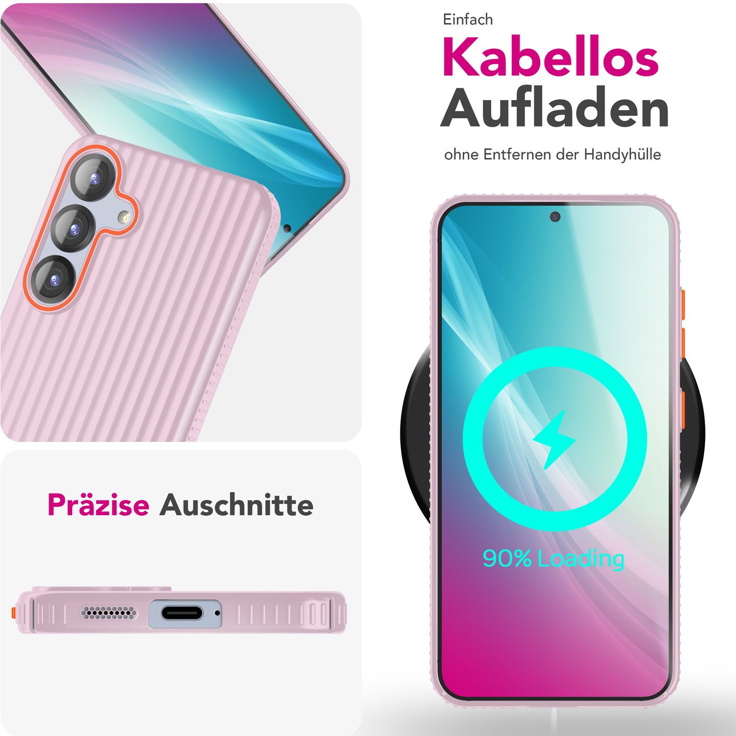 NALIA Nova für Samsung Galaxy S25 Hülle, Ultra-Dünne Harte Schutzhülle mit Wellenstruktur im Metall Look, Rutschfeste Handyhülle mit Fingerabdruck-Resistenz Puderrosa NALIA SlimFit Hülle