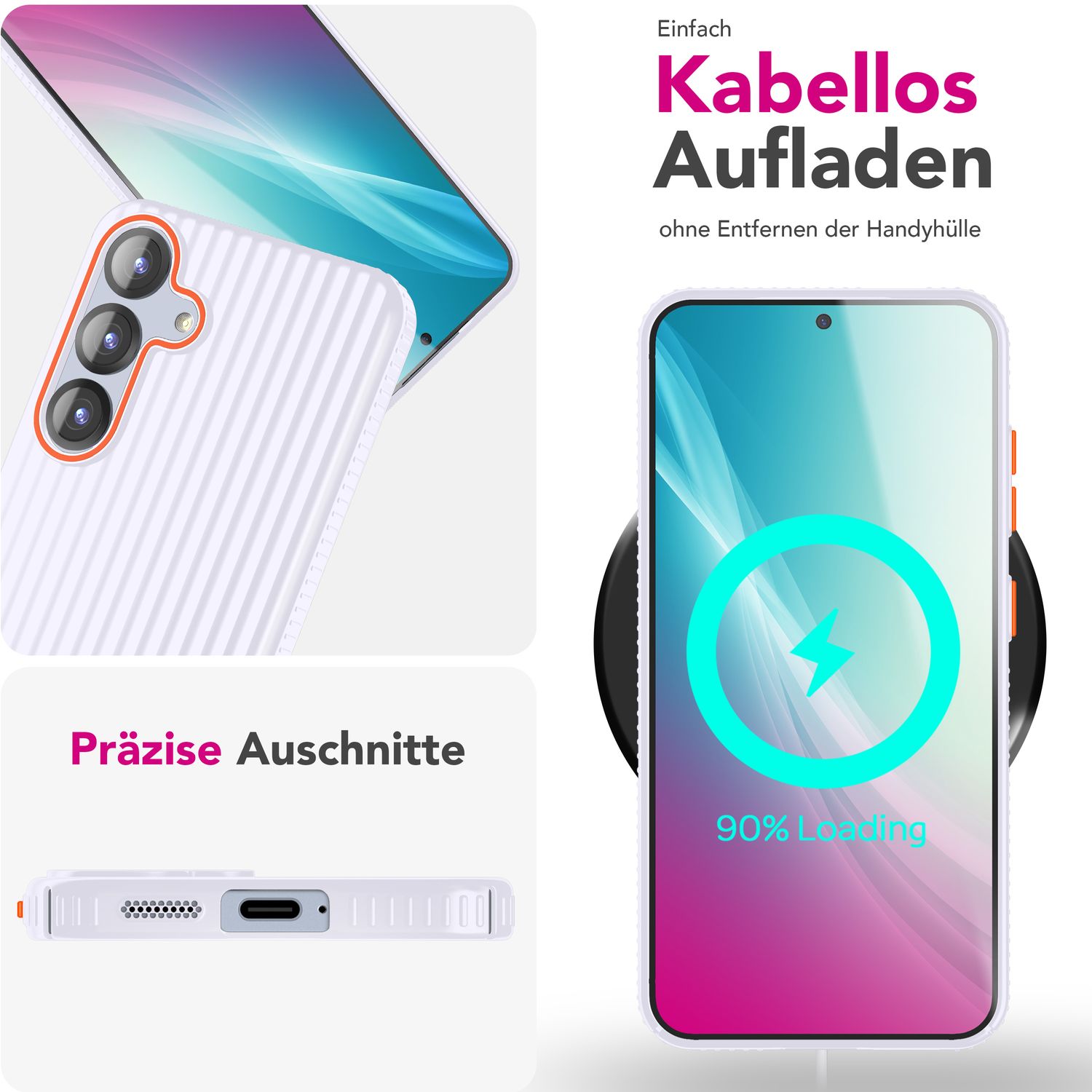 NALIA Nova für Samsung Galaxy S25 Hülle, Ultra-Dünne Harte Schutzhülle mit Wellenstruktur im Metall Look, Rutschfeste Handyhülle mit Fingerabdruck-Resistenz Violettblüte NALIA SlimFit Hülle