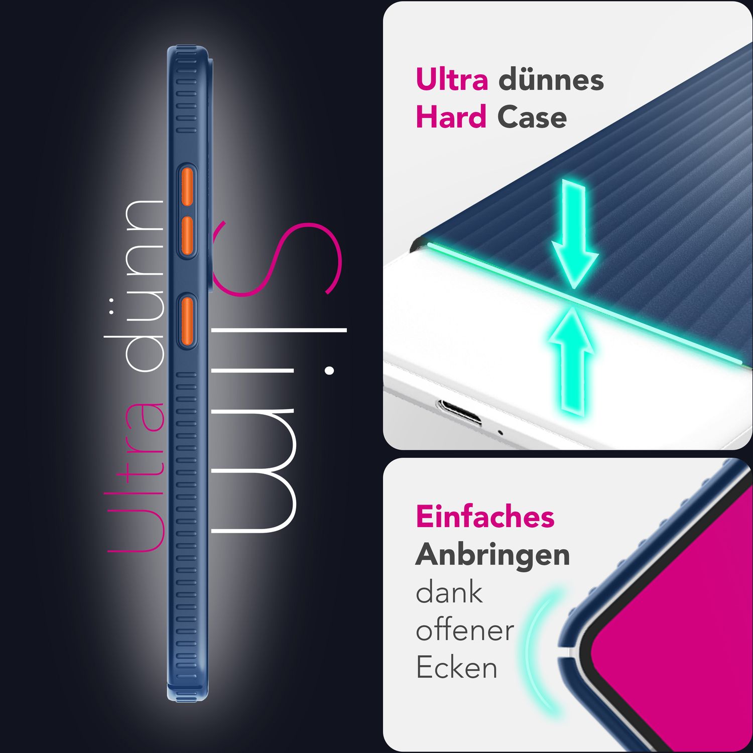 NALIA Nova für Samsung Galaxy S25 Hülle, Ultra-Dünne Harte Schutzhülle mit Wellenstruktur im Metall Look, Rutschfeste Handyhülle mit Fingerabdruck-Resistenz Tiefsee Blau NALIA SlimFit Hülle
