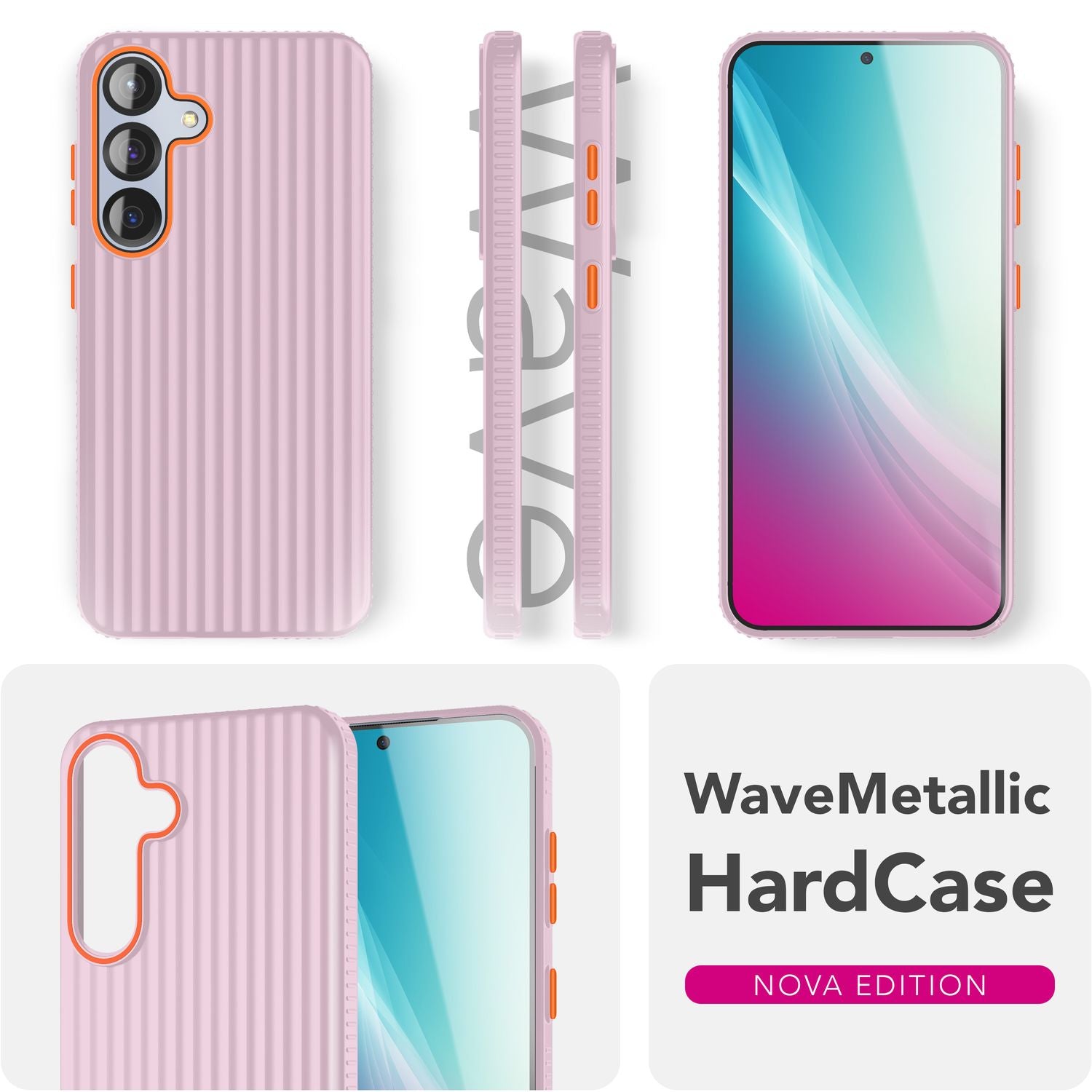 NALIA Nova für Samsung Galaxy S25 Hülle, Ultra-Dünne Harte Schutzhülle mit Wellenstruktur im Metall Look, Rutschfeste Handyhülle mit Fingerabdruck-Resistenz Puderrosa NALIA SlimFit Hülle