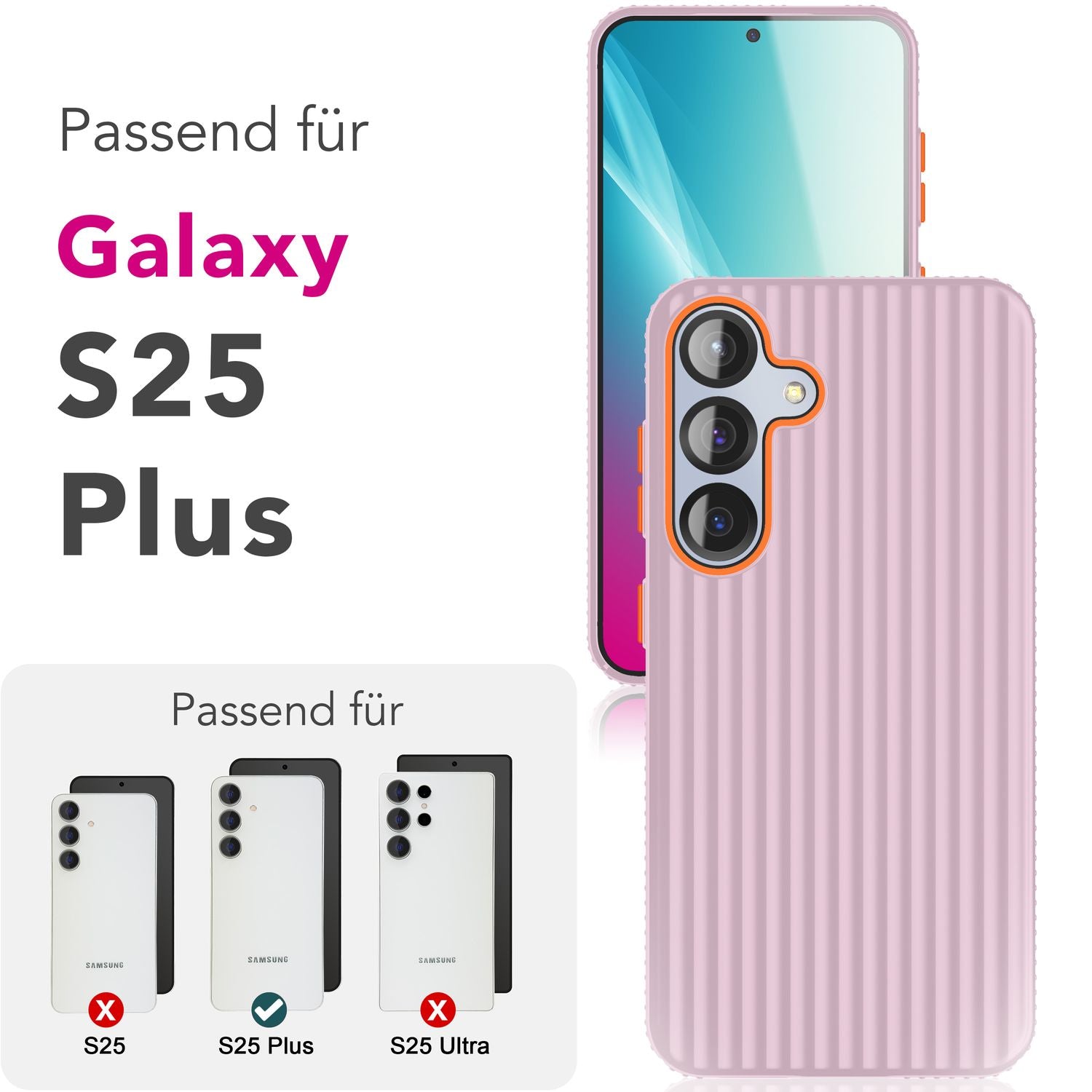 NALIA Nova für Samsung Galaxy S25 Hülle, Ultra-Dünne Harte Schutzhülle mit Wellenstruktur im Metall Look, Rutschfeste Handyhülle mit Fingerabdruck-Resistenz Puderrosa NALIA SlimFit Hülle